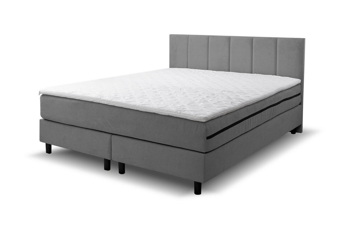 BOXSPRINGBETT Paris, Polsterbett Maße: 140x200 cm, Farbe: Grau, Velourstoff, Doppelbett mit Bonell-Matratze H3 inkl. Topper - Grau, Holz/Kunststoff (140/200cm) - VENASI MÖBEL