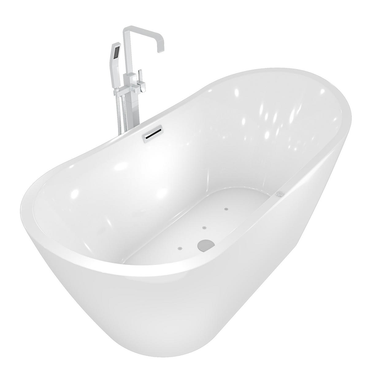 FREISTEHENDE Badewanne F13 180x92cm Whirlpool Luftmassage Armatur AF05 - Weiß, Glas/Kunststoff (80/72/180cm) - AcquaVapore by Sandra Jentho