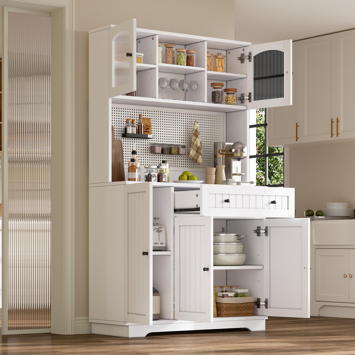 VITRINE 103.5x40x180cm Weiß mit verstellbaren Böden - Weiß, Holzwerkstoff (103.5/180/40cm) - FLIEKS