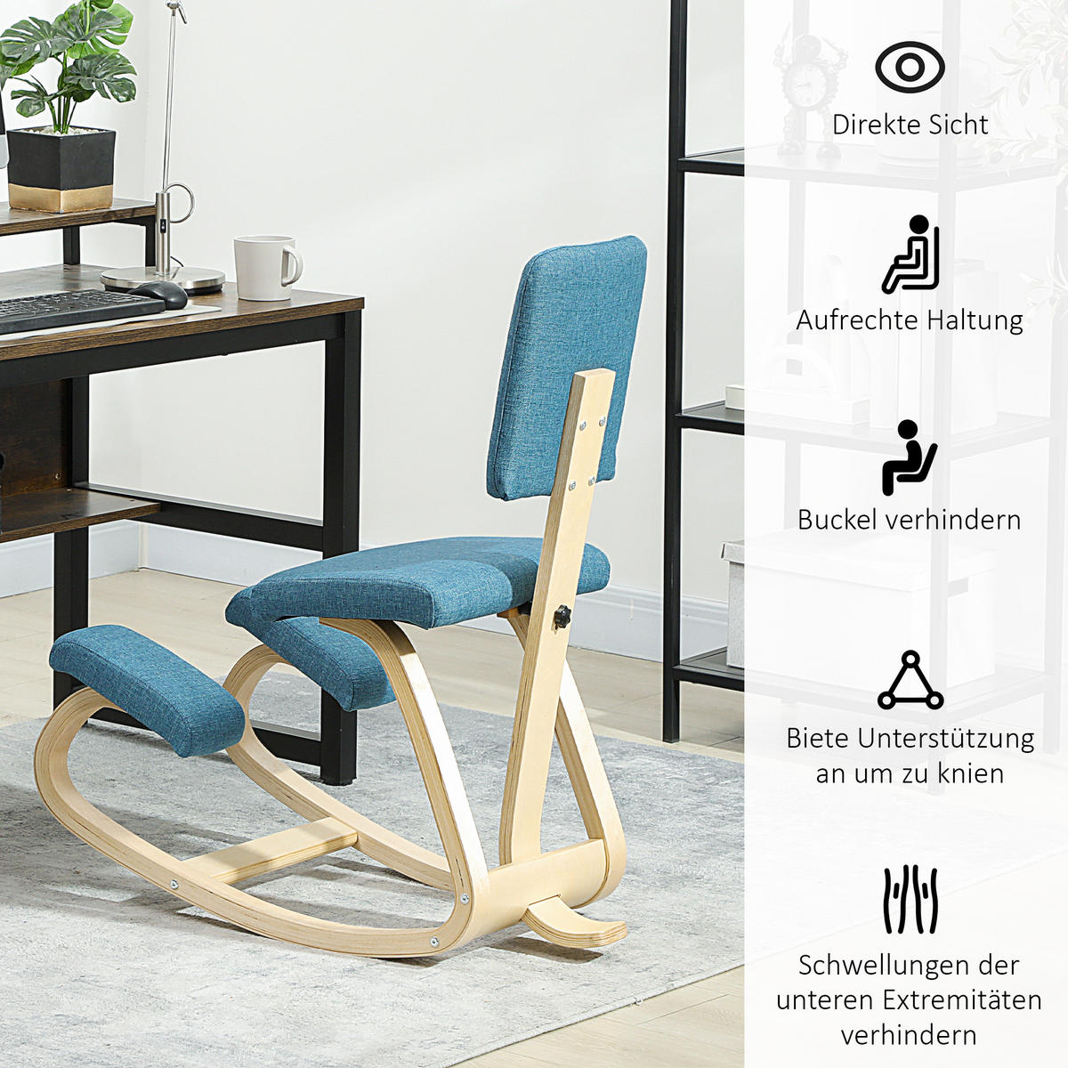 KNIESTUHL Birkenholz Polyester Blau - Blau, Holz (51/93/84cm) - HOMCOM