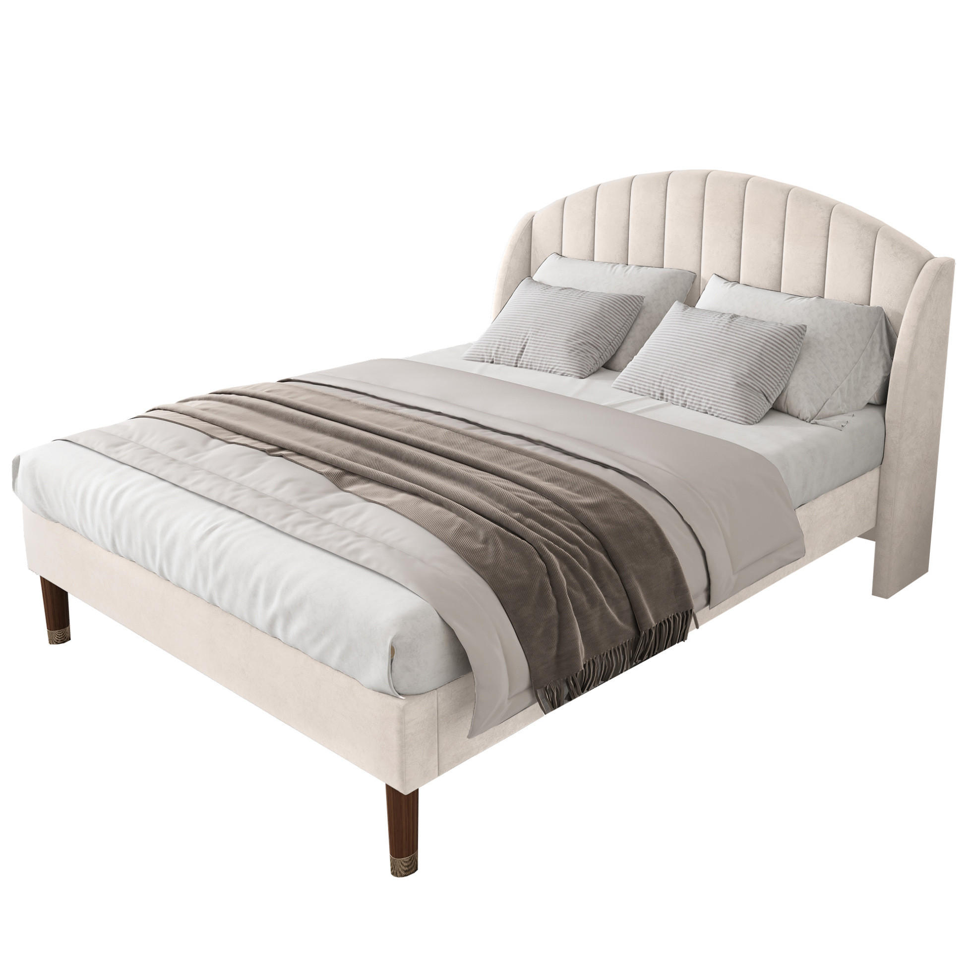 SAMT-POLSTERBETT 140/190 cm Beige mit gepolstertem Kopfteil & Lattenrost - Beige, Textil (140/190cm) - BEAOK