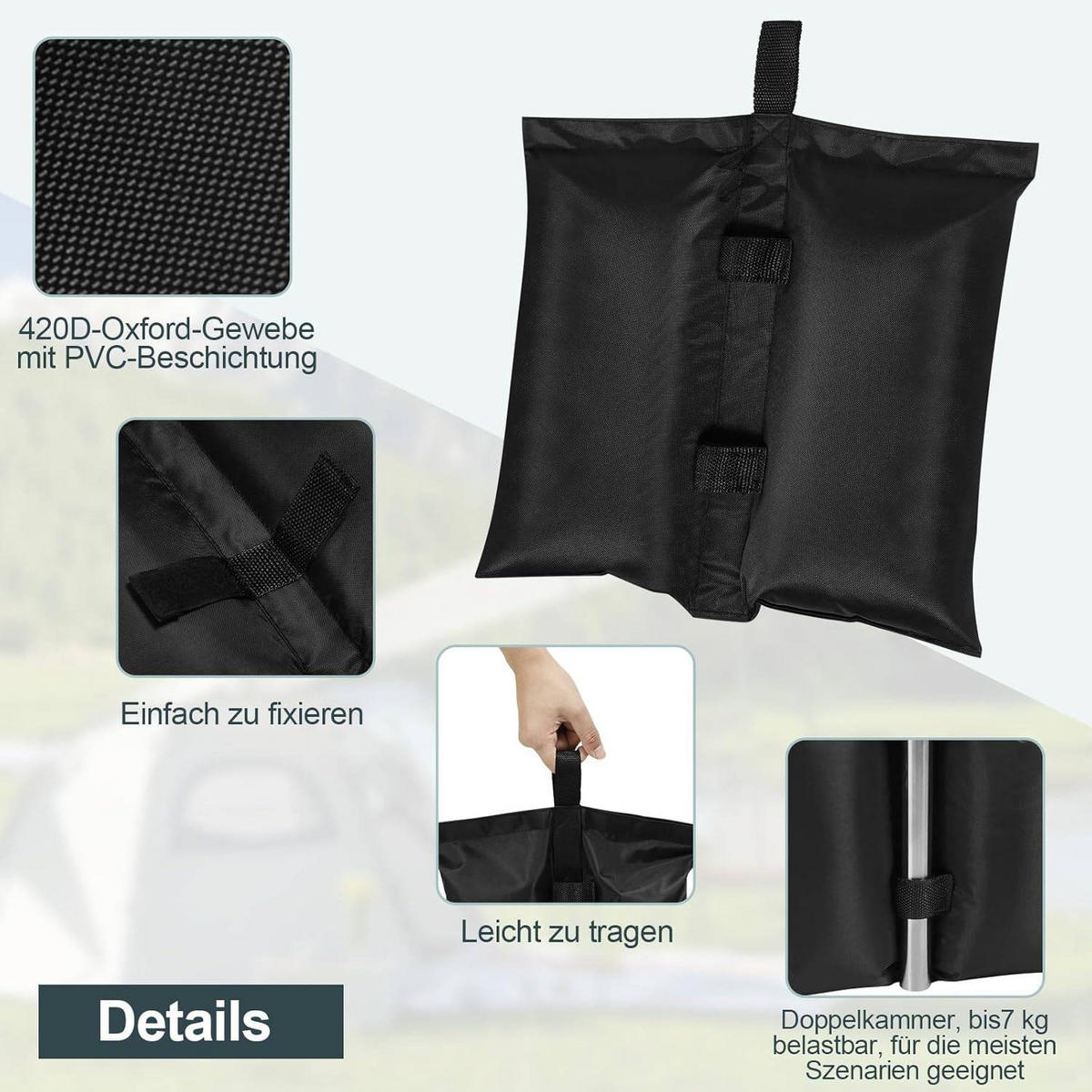 PAVILLON GEWICHTE 4er Set, Gewichtsbeutel, bis 7 kg belastbar, Schwarz - Schwarz, Kunststoff (37/1/34cm) - Woltu