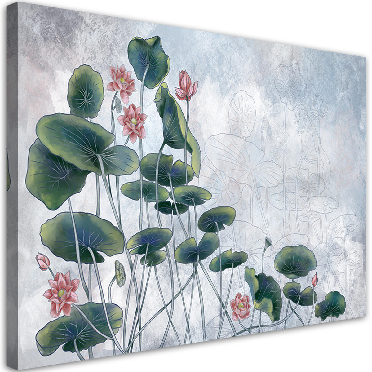 WANDBILD rote wasserlilie - Türkis, Textil (60/40cm) - Feeby