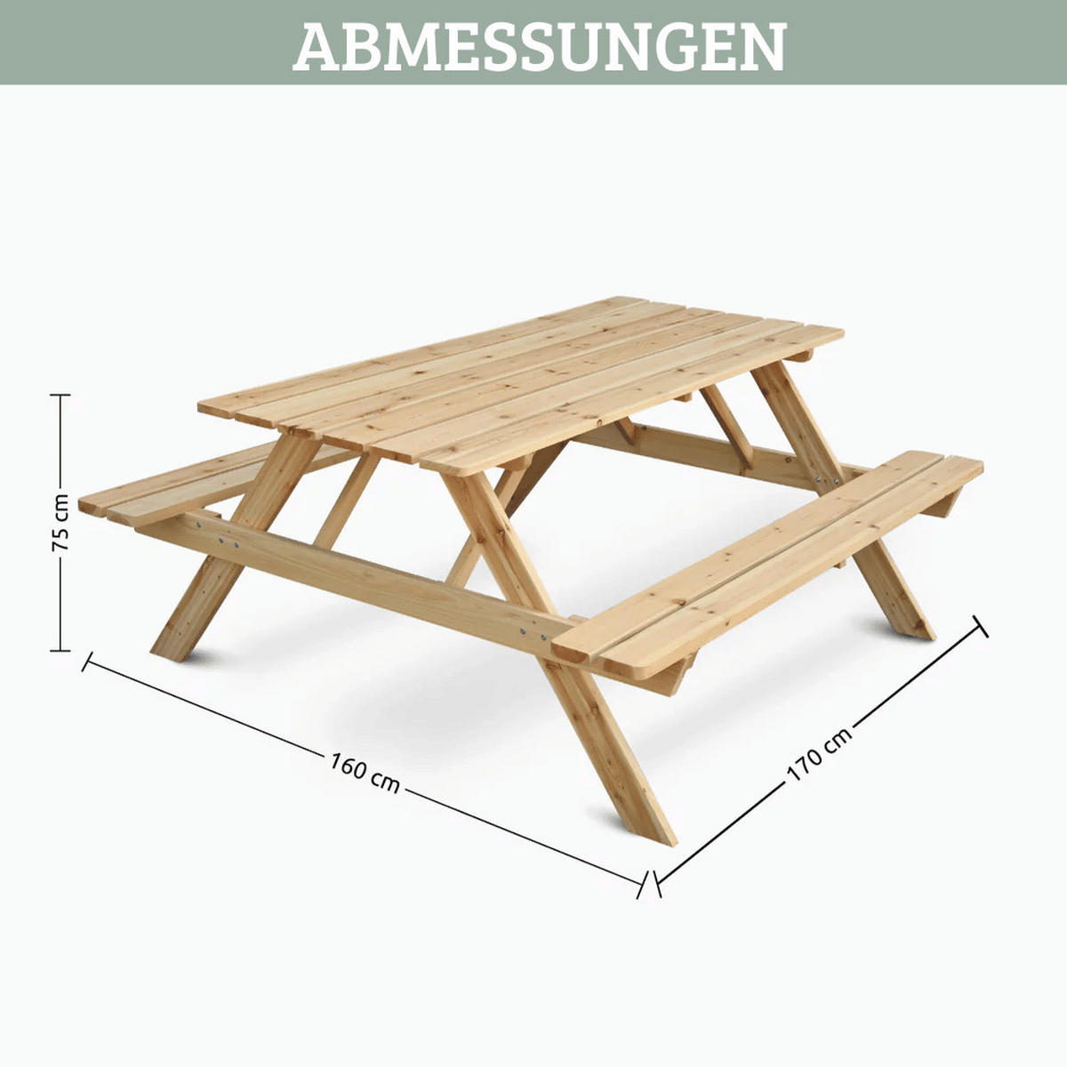 PICKNICKTISCH Outdoor KLEIS 170cm Gartenbank - Braun, Holz (160/140/75cm) - DELUKE