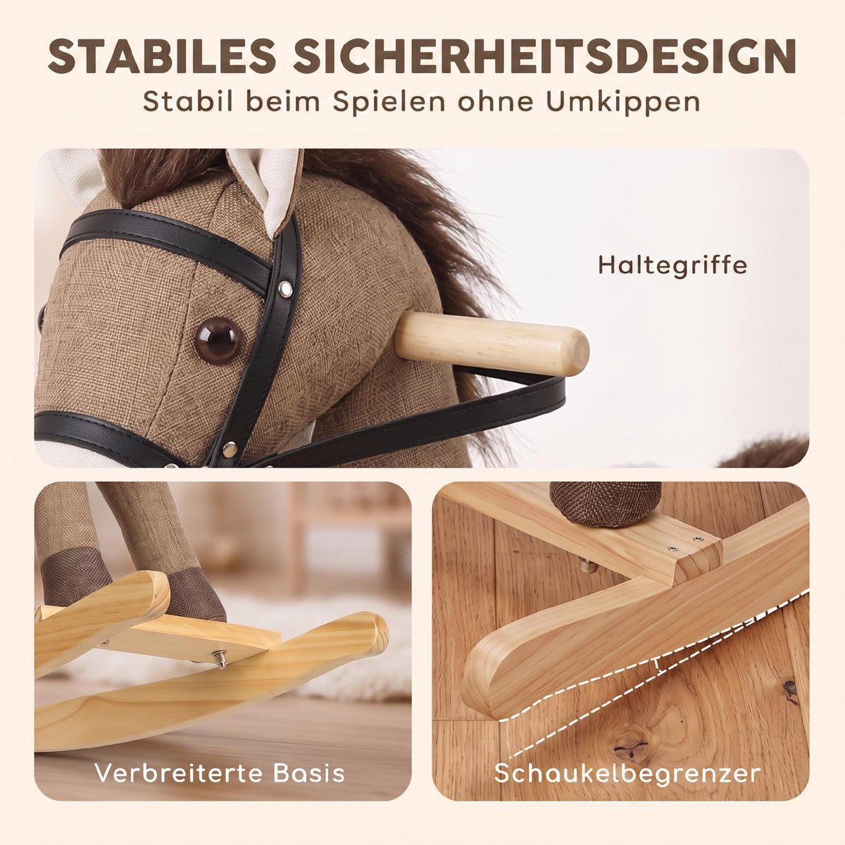 KINDER-SCHAUKELPFERD Polyester Metall Dunkelbraun - Dunkelbraun, Holz (30/68/71cm) - AIYAPLAY