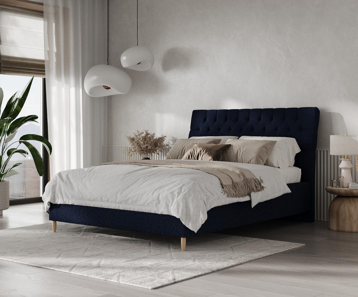 POLSTERBETT Lira 180/200 cm Marineblau im Riva Stoff - Naturfarben/Dunkelblau, Holz/Holzwerkstoff (180/200cm) - AltaBeds