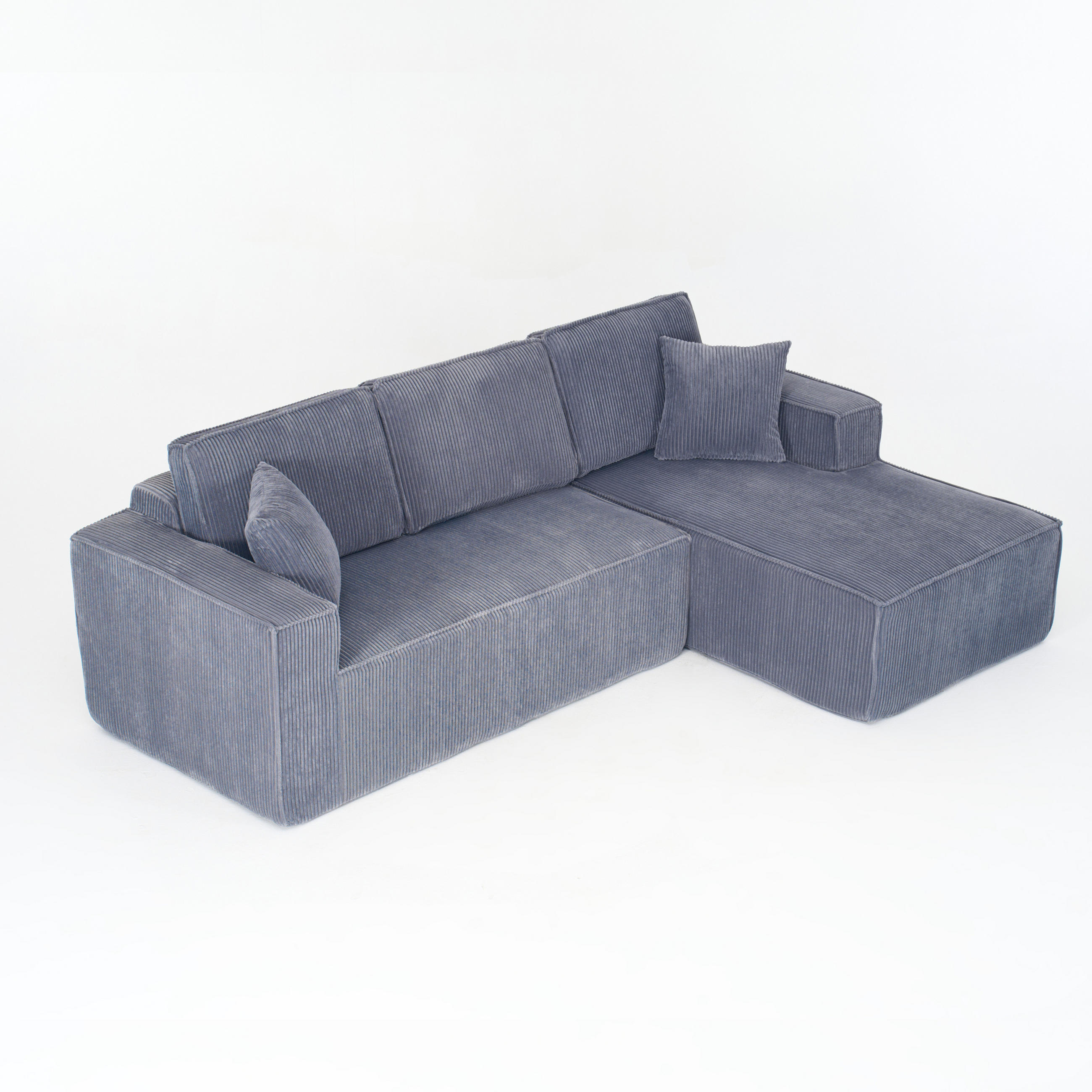 ECKSOFA 235/128/80 cm Grau Cord mit Rechts Chaise - Grau, Textil (235/128cm) - Oxeza