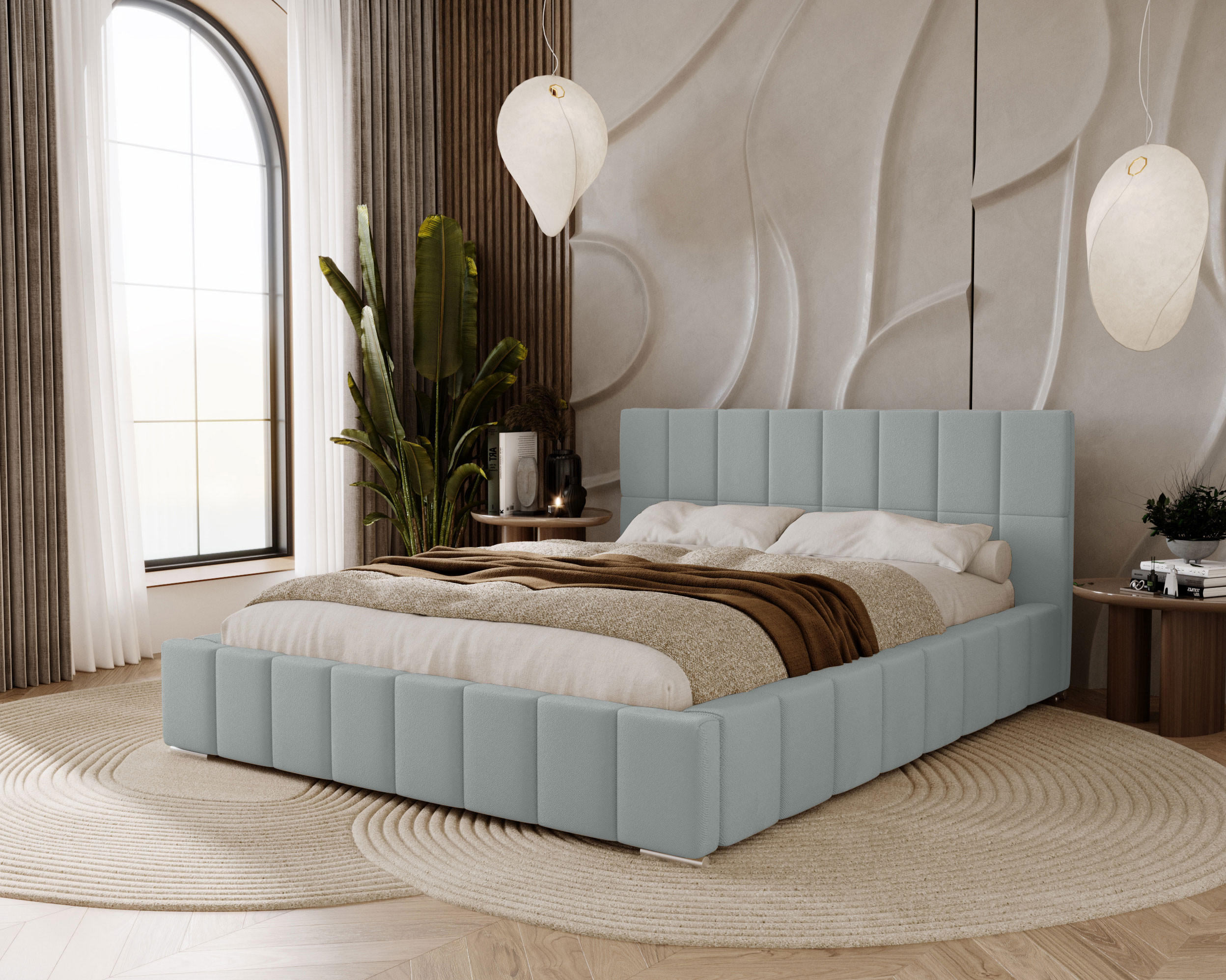 POLSTERBETT Alma 140x200 cm, Doppelbett mit Bettkasten und Lattenrost aus Holz, Velourstoff: Hellgrau - Hellgrau, Holz/Kunststoff (140/200cm) - Marpur