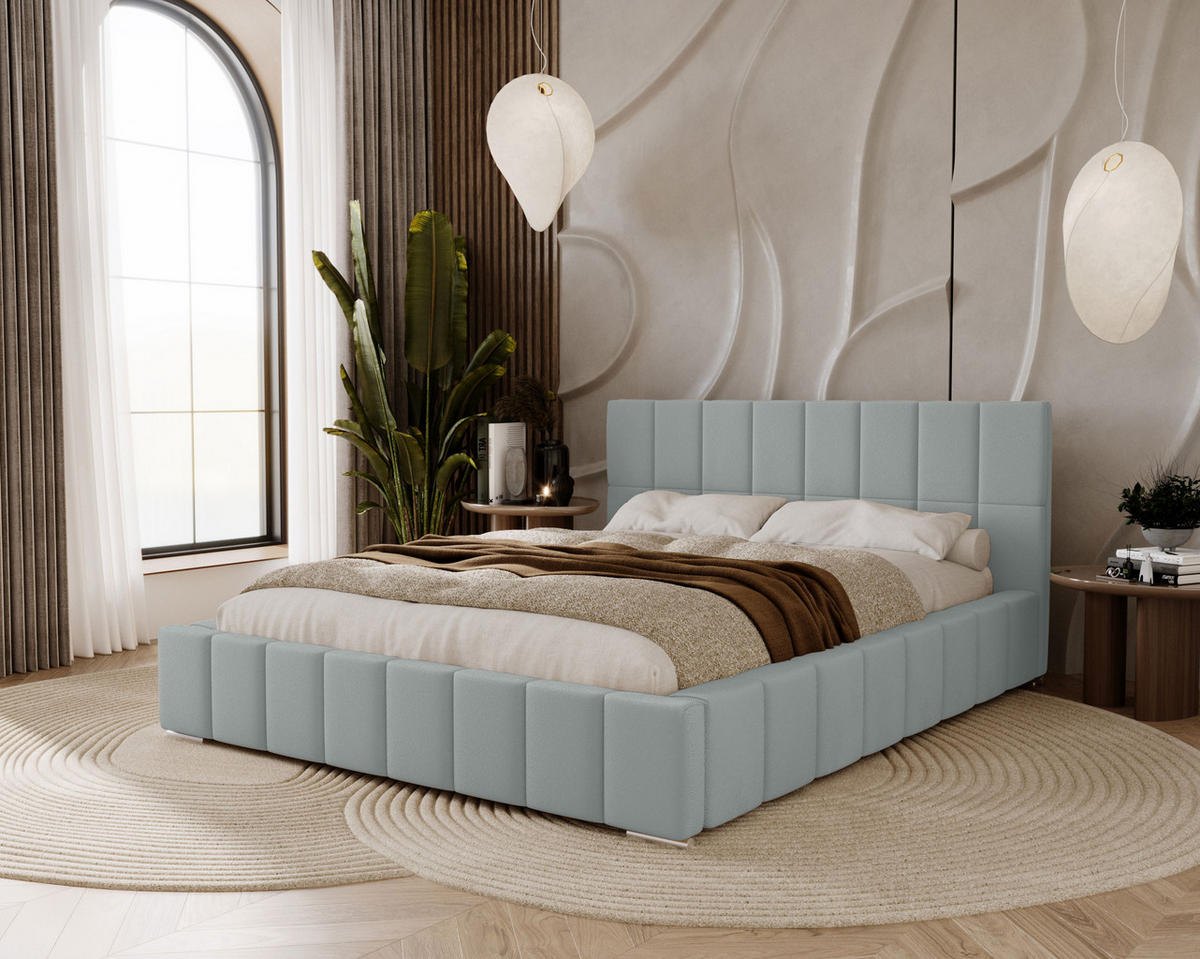 POLSTERBETT Alma 140x200 cm, Doppelbett mit Bettkasten und Lattenrost aus Holz, Velourstoff: Hellgrau - Hellgrau, Holz/Kunststoff (140/200cm) - Marpur