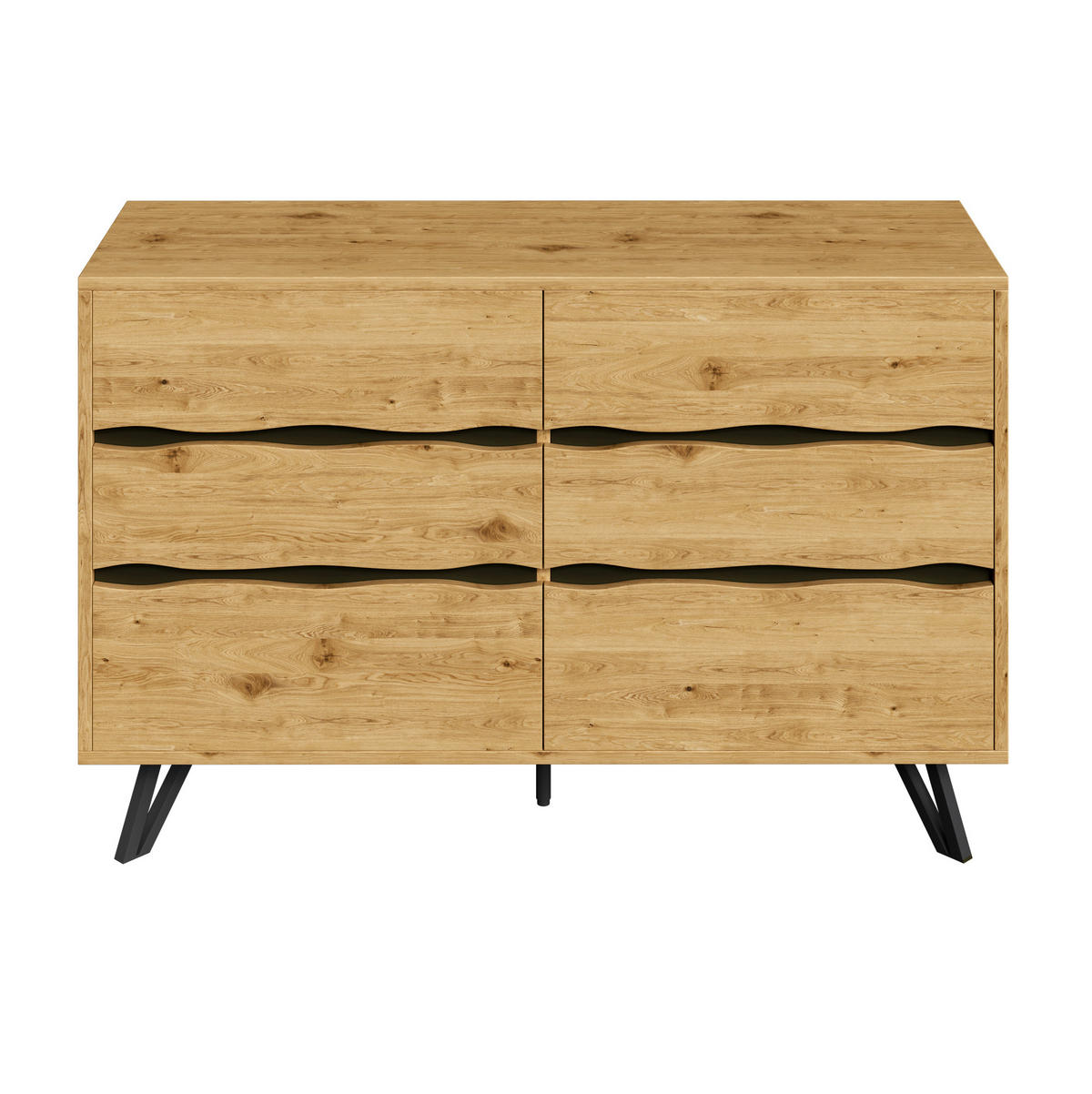KOMMODE aus Spanplatte 120x40x75,5cm in Holzoptik mit 6 Schubladen - Naturfarben, Holzwerkstoff (120/75.5/40cm) - Modfu
