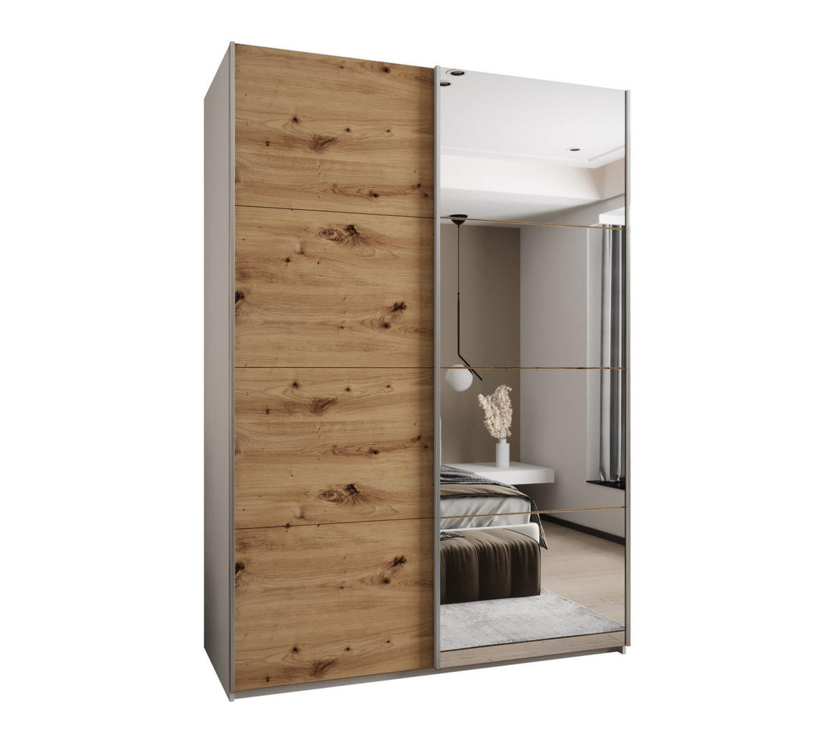 SCHWEBETÜRENSCHRANK 245,5/170/64 2-türig - Silberfarben/Eiche Artisan, Holz/Metall (170/245/64cm) - Abiks Möbel