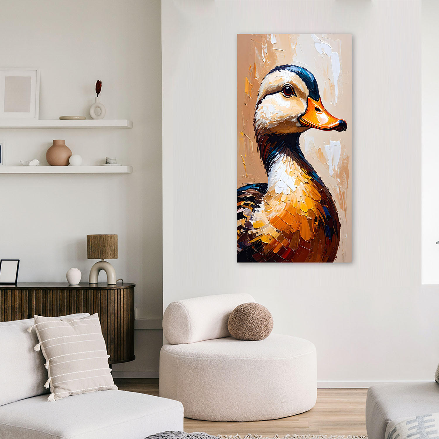 LEINWANDBILD Ente Vogel Tier 40x80cm - Beige, Textil (40/80cm) - Feeby