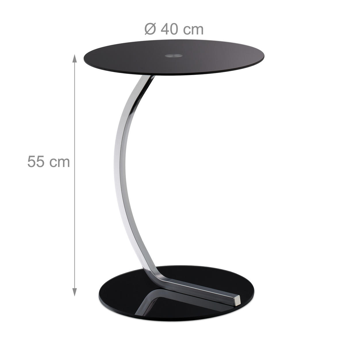 BEISTELLTISCH - Schwarz, Glas/Metall (40/40/55cm) - Relaxdays