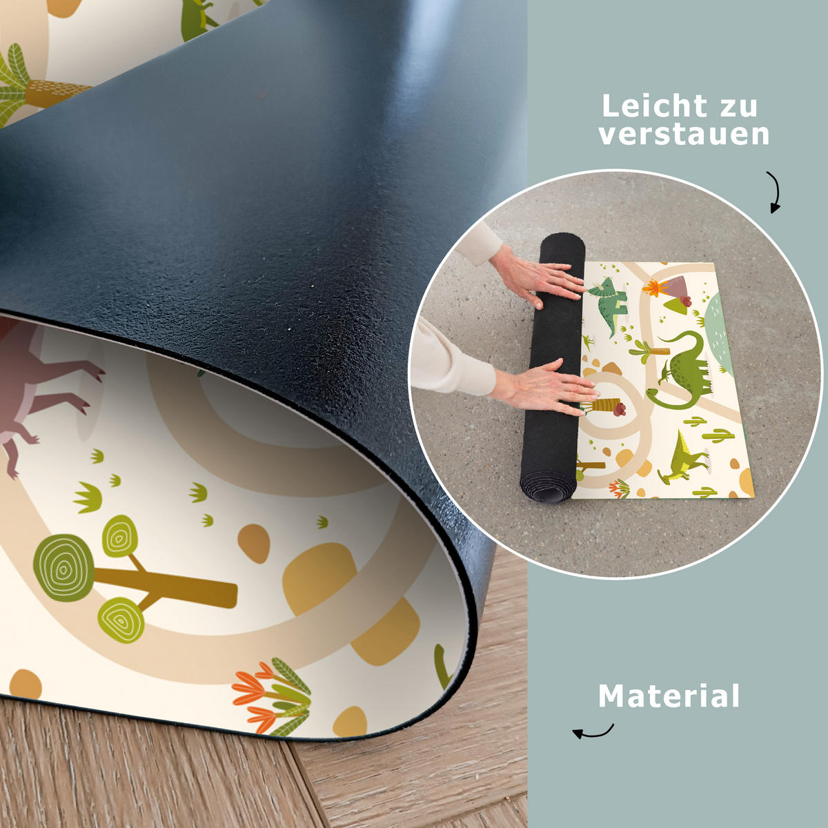 KINDERTEPPICH Dino - Grün - Natur - Kinder - Design 70x105 cm - Multicolor, Kunststoff (70/105cm) - MuchoWow