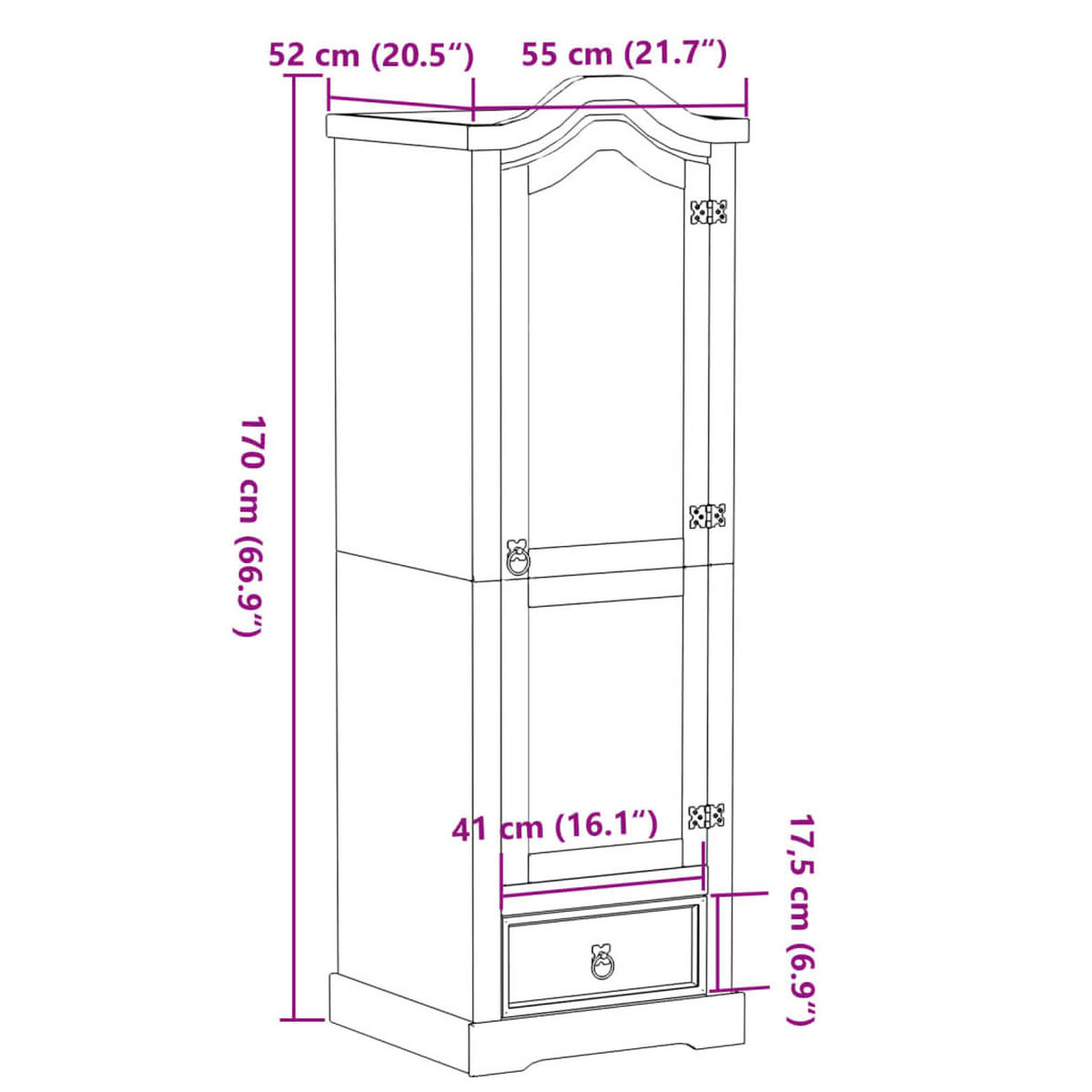 DREHTÜRENSCHRANK Epstein 55/52/170 cm - Braun, Holzwerkstoff (55/170/52cm) - Nettlife