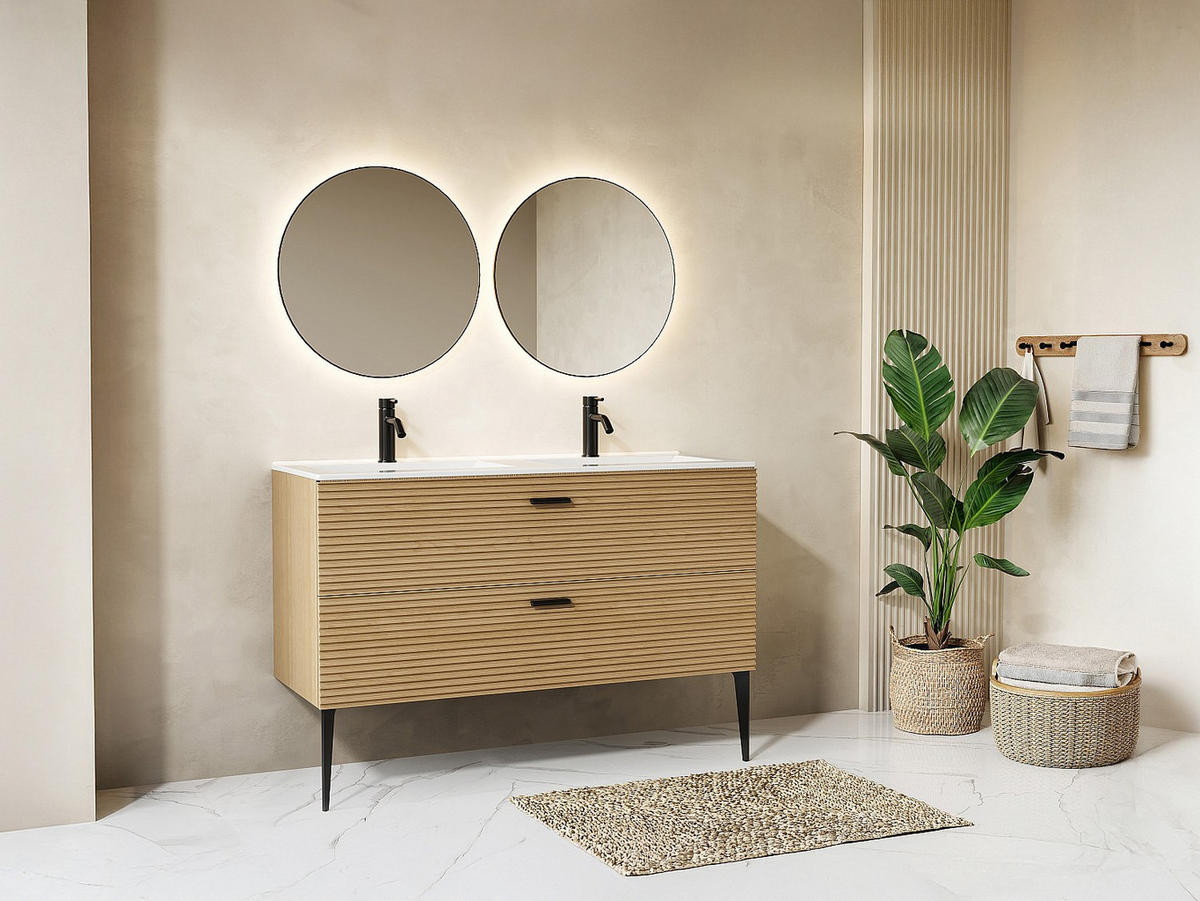 DOPPELWASCHTISCH - 120 cm x 46 cm - Holz, Platte - Naturfarben Hell - SARONE - Naturfarben, Holz (120/55/46cm) - Vente-Unique