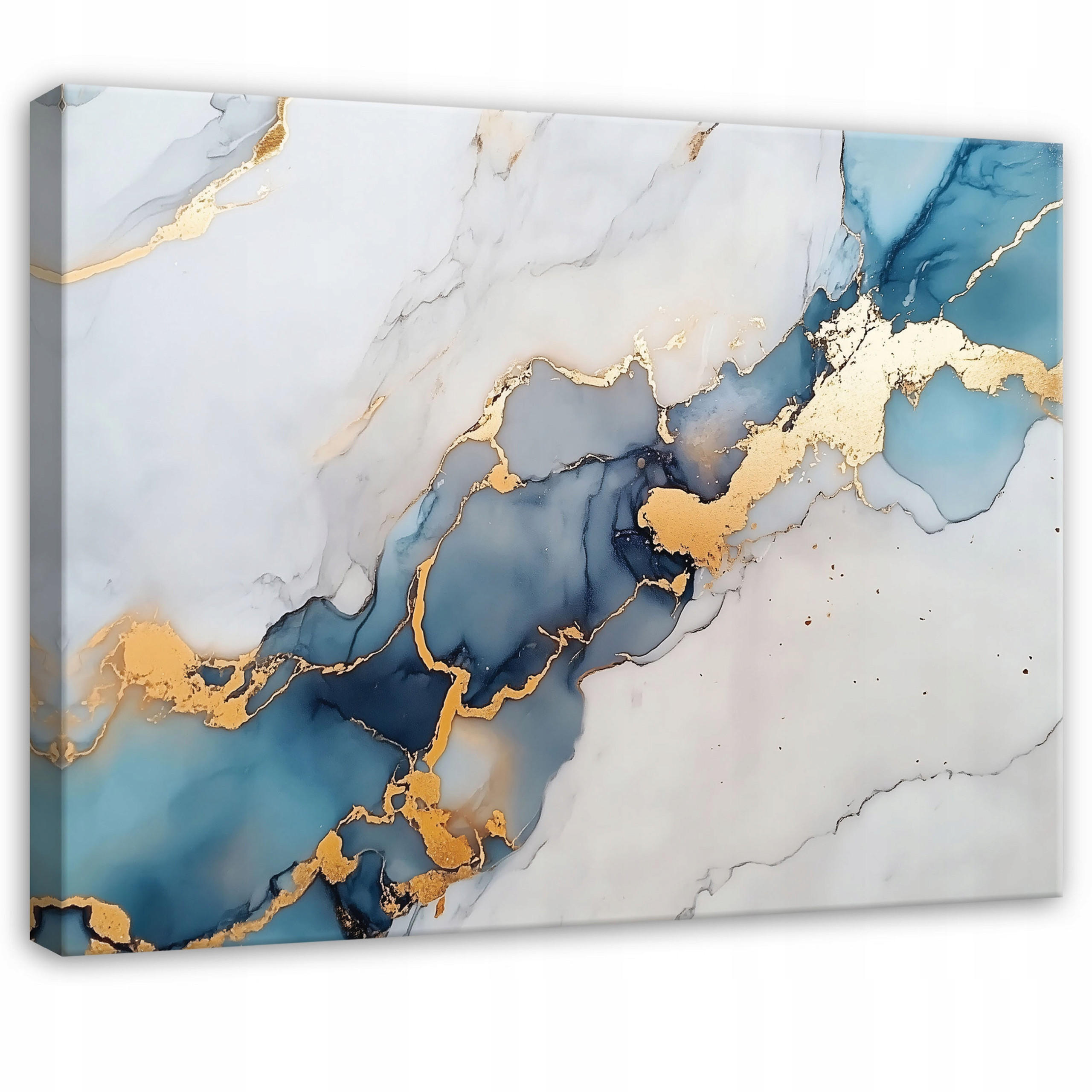 LEINWANDBILD Abstrakt Marmor Blau Gold Modern Wohnzimmer 100x70 - Grau, Holzwerkstoff (100/70cm) - Wallarena