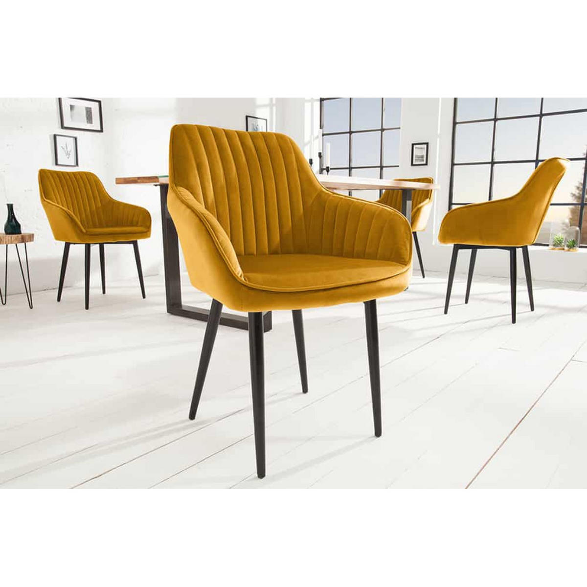 ARMLEHNSTUHL TURIN Samt Senfgelb - Gelb/Schwarz, Textil/Metall (60/84/61cm) - riess-ambiente