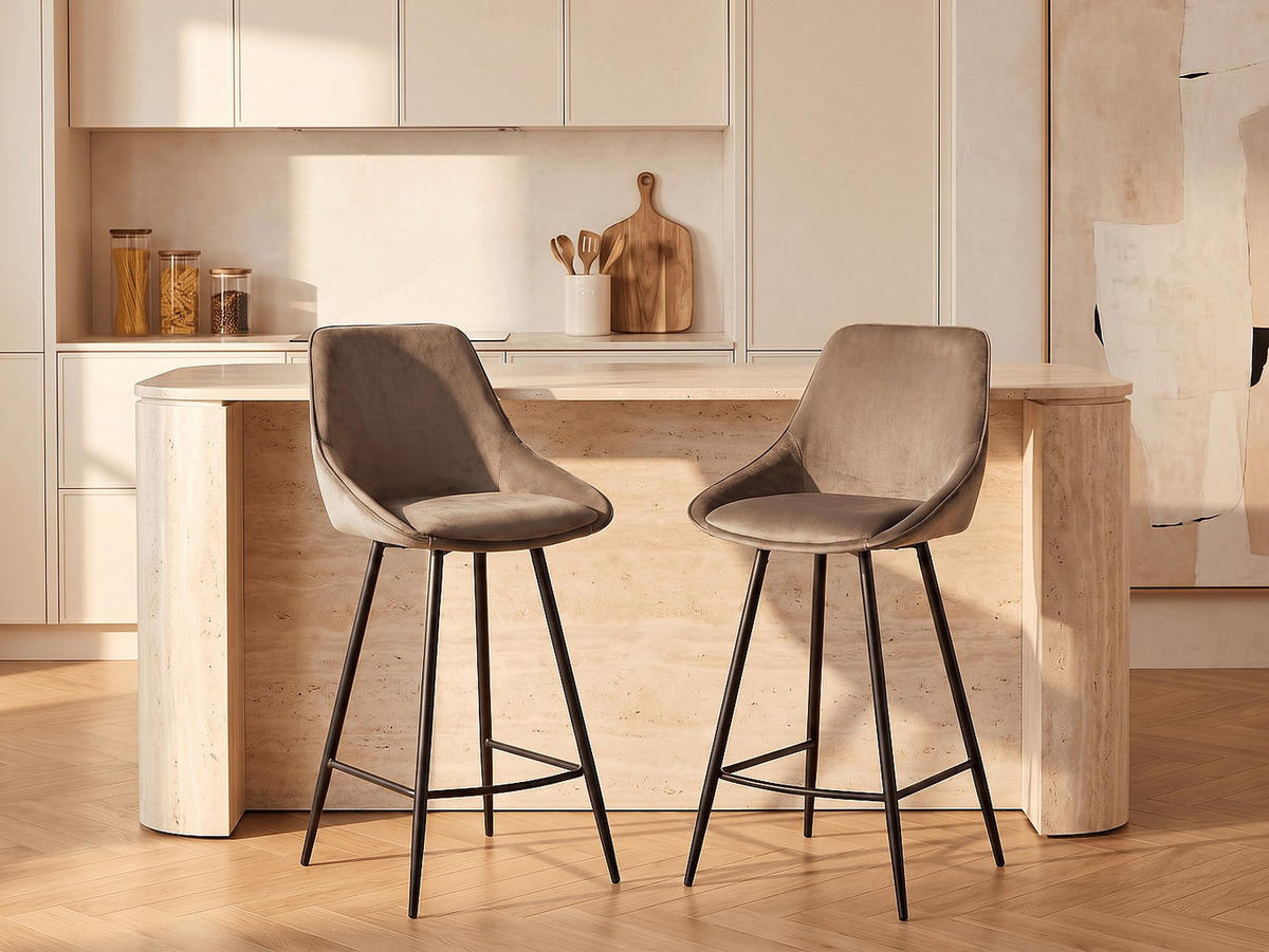 BARHOCKER - 48 cm x 51 cm - samt - taupe Masurie - Taupe, Textil (48/99/51cm) - Vente-Unique
