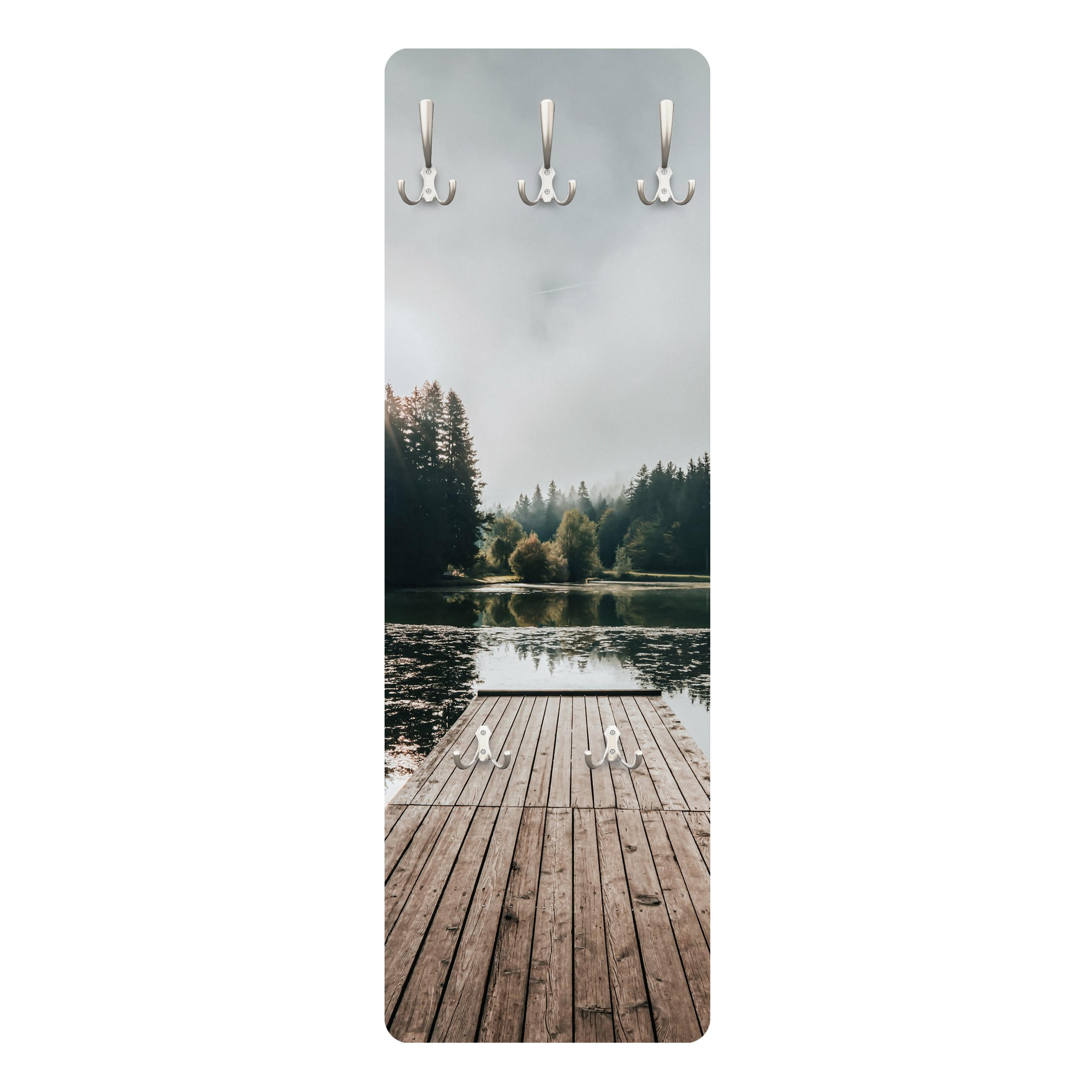 WANDGARDEROBE - Steg am Waldsee 34/105 cm - Grün, Holzwerkstoff (34/105/1.6cm) - Bilderwelten