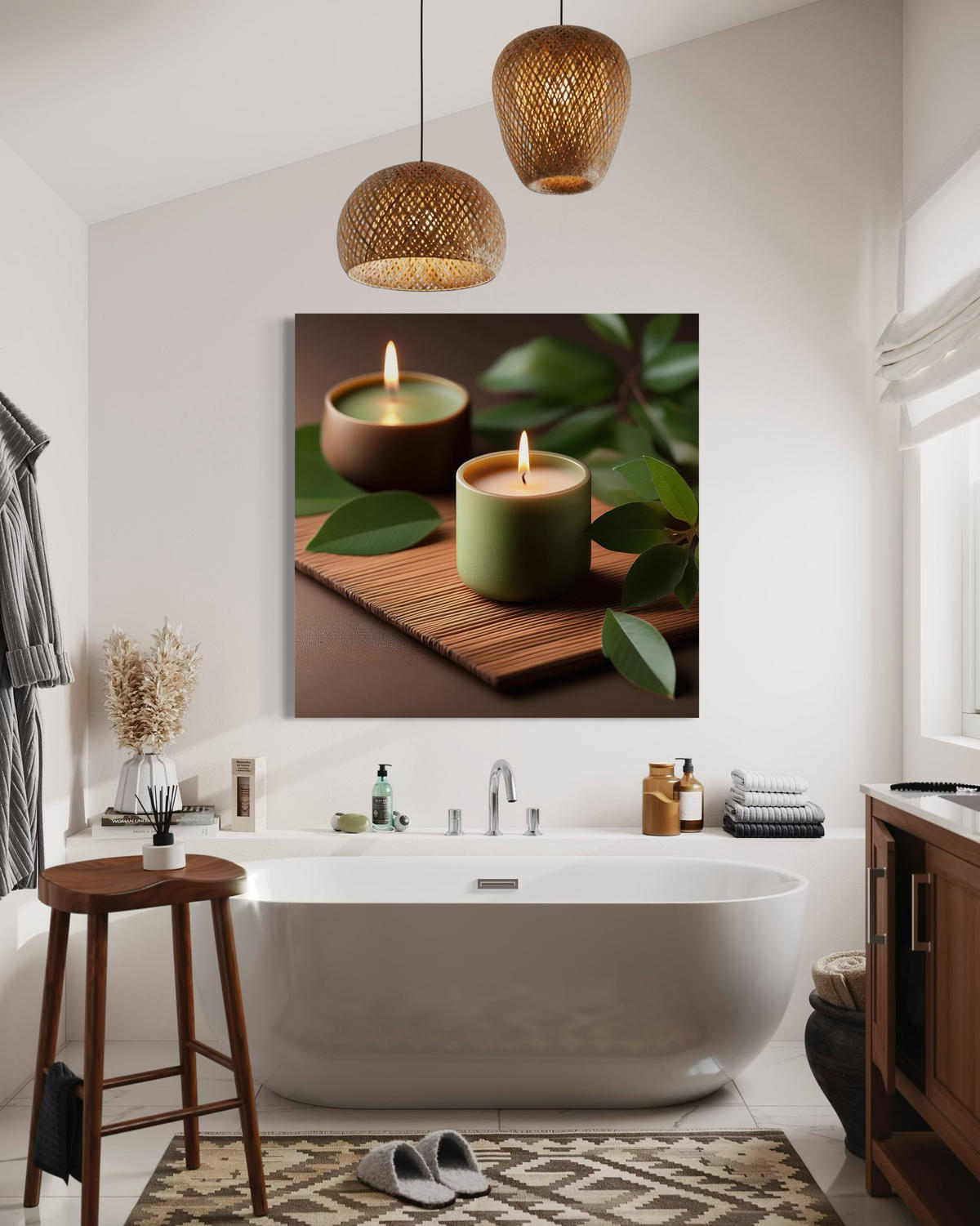 WANDBILD zen spa kerzen - Grün, Textil (30/30cm) - Feeby