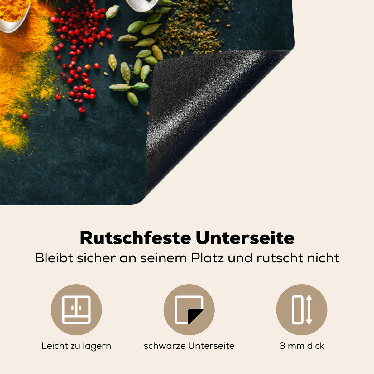 HERDABDECKPLATTE Kräuter - Gewürze - Löffel 91x52 cm - Multicolor, Kunststoff (91.6/0.2/52.7cm) - MuchoWow