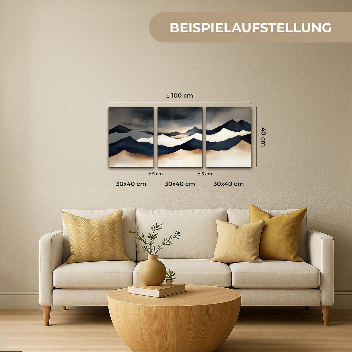 LEINWANDBILD 3er Set Landschaft - Abstrakt - Modern 90x40 cm - Dunkelblau, Textil (90/40cm) - MuchoWow
