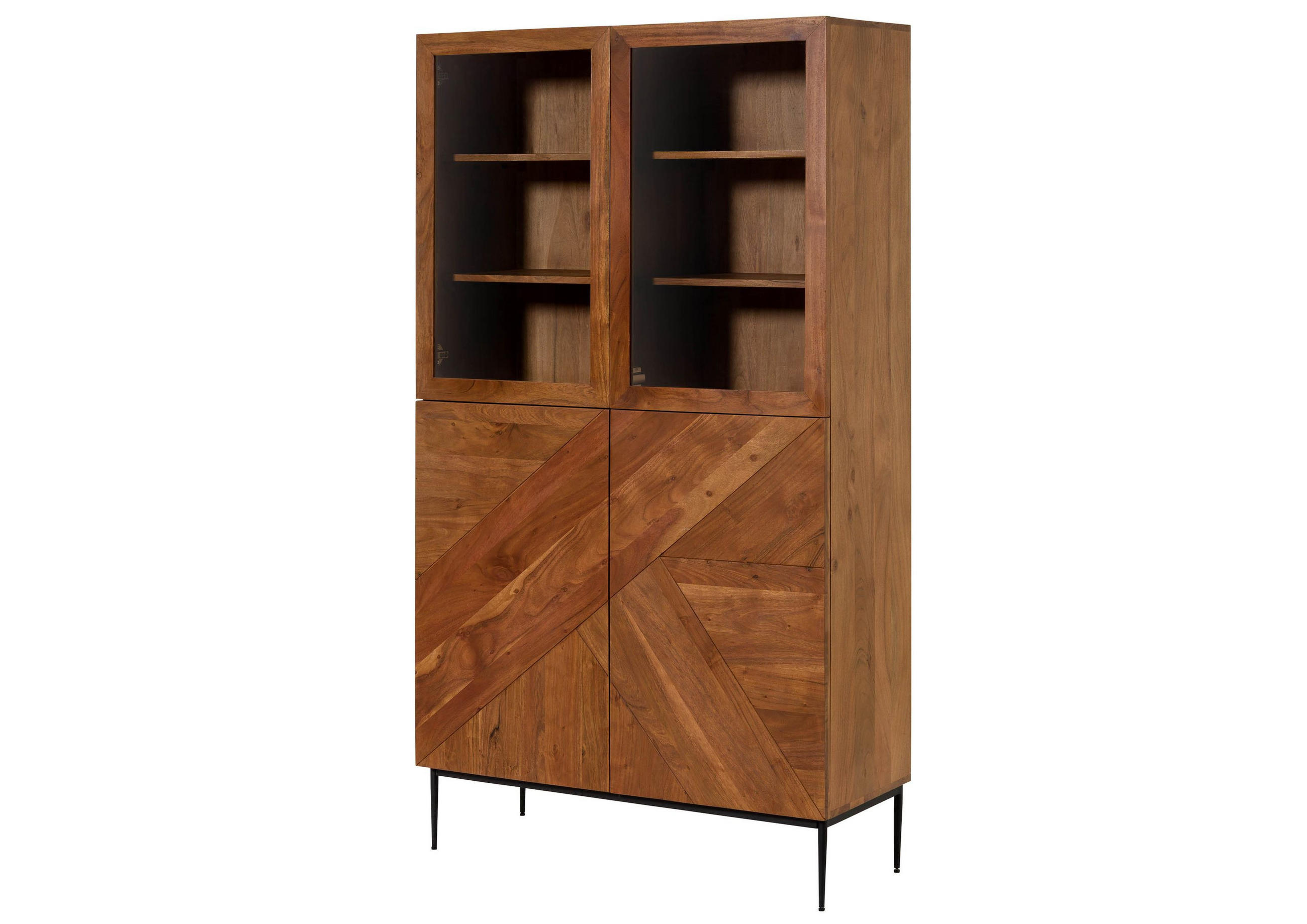 VITRINE Akazie 100x40x175 natur lackiert KARLSTAD #25 - Braun, Holz (100/175/40cm) - Massivmoebel24