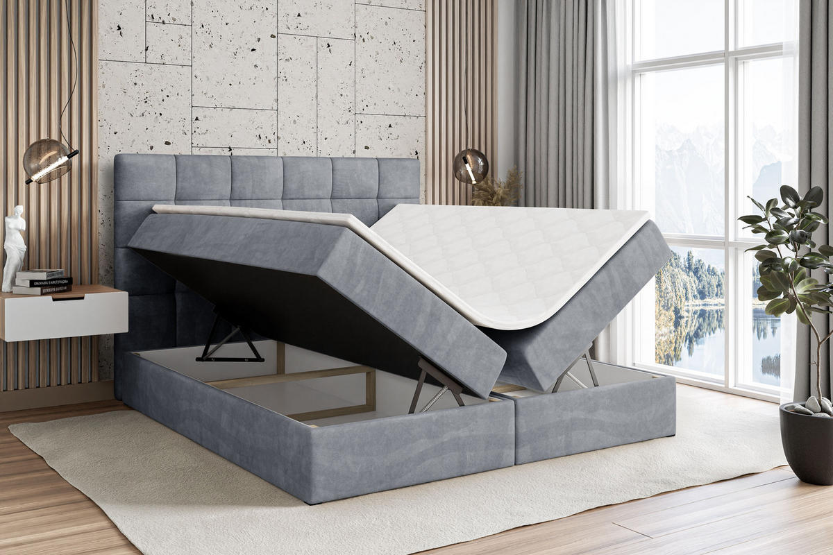 BOXBETT mit H4-Matratze und Lattenrost - BRUGO - 200x200 Grau - Grau, Holzwerkstoff (200/200cm) - ALTDECOR