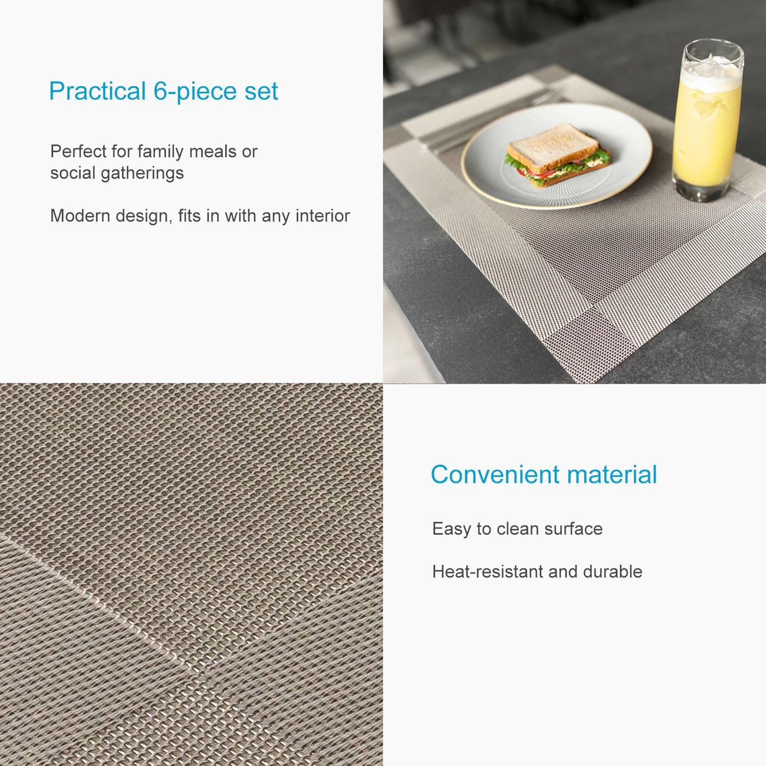 PLATZSET Untersetzer 45/30 cm (6er-Set) - Taupe, Kunststoff (45/30/0.16cm) - Intirilife