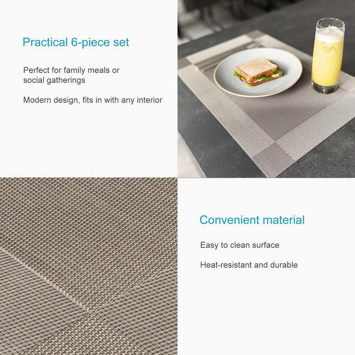 PLATZSET Untersetzer 45/30 cm (6er-Set) - Taupe, Kunststoff (45/30/0.16cm) - Intirilife