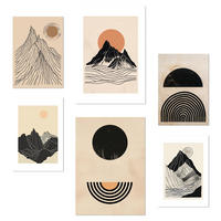 POSTER Set Mit 6 Geometrische Berge Vintage Braun Schwarz & Erdtöne A3 & A4 Rahmenlos - Klar, Papier (29/3cm) - Nacnic