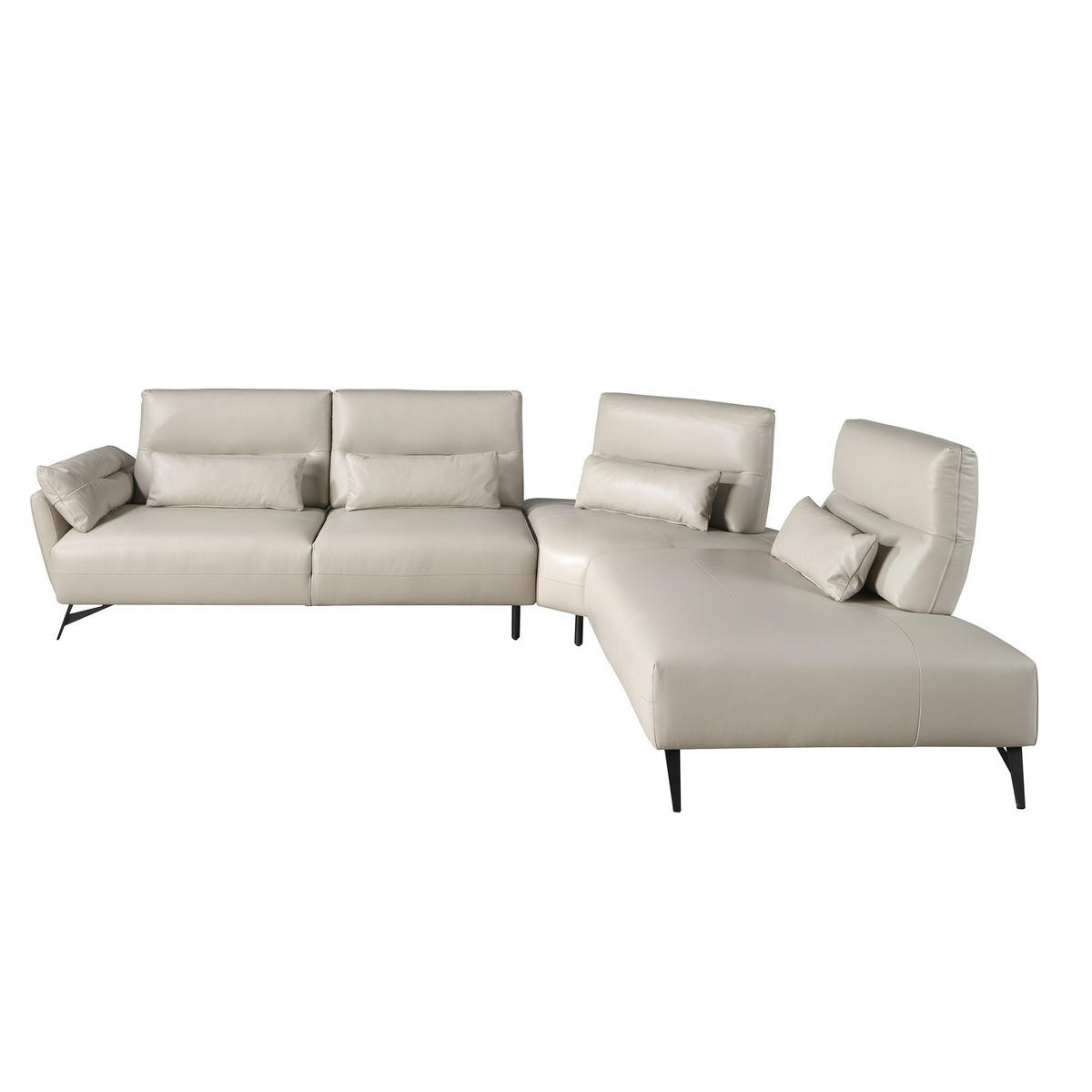 ECKSOFA Rechtes Chaiselongue-Sofa sandfarbenes Leder 341/254/94 cm - Beige, Leder/Metall (341/254cm) - ANGEL CERDA