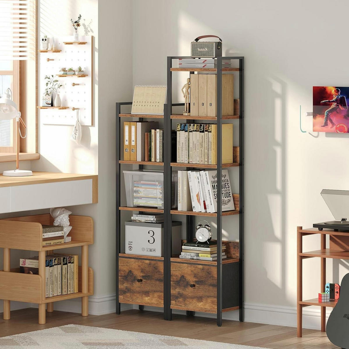 BÜCHERREGAL mit Schublade 24 x 33 x 157,5 cm Rustikales Braun - Braun, Metall (33/157.5/24cm)