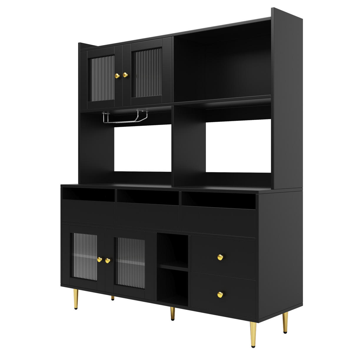 ANRICHTE Esszimmer-Hochschrank 145/39/171 cm aus MDF mit Changhong-Glastüren und Weinregal Schwarz - Schwarz, Holzwerkstoff (145/171/39cm) - Modenvie