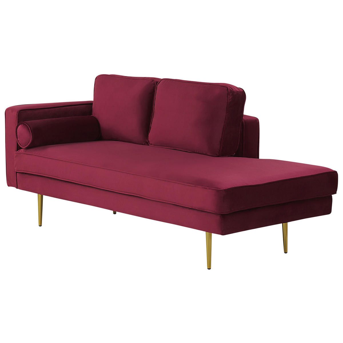 CHAISELONGUE Samtstoff dunkelrot linksseitig Miramas - Rot/Goldfarben, Textil (171/63/79cm) - Beliani