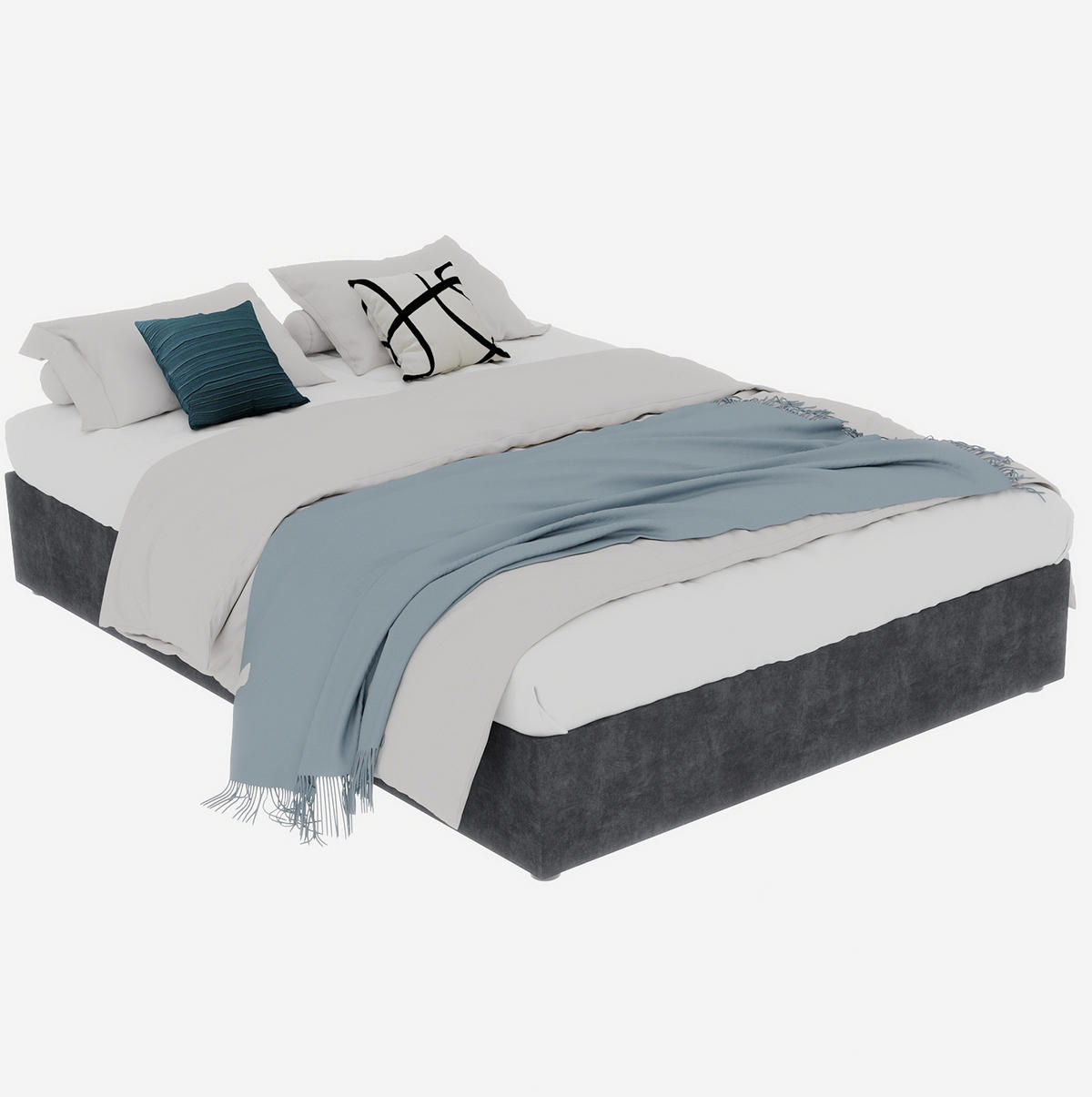 POSTEĽNÝ rám 160/200 cm sivý bez čela s plynovým zdvihom z látky a kovu - sivá, textil (160/200cm) - OKWISH