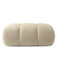 POUF LIRA, Hellbeige, Bouclé - Beige, Holz/Holzwerkstoff (96/43/50cm) - KONSIMO®