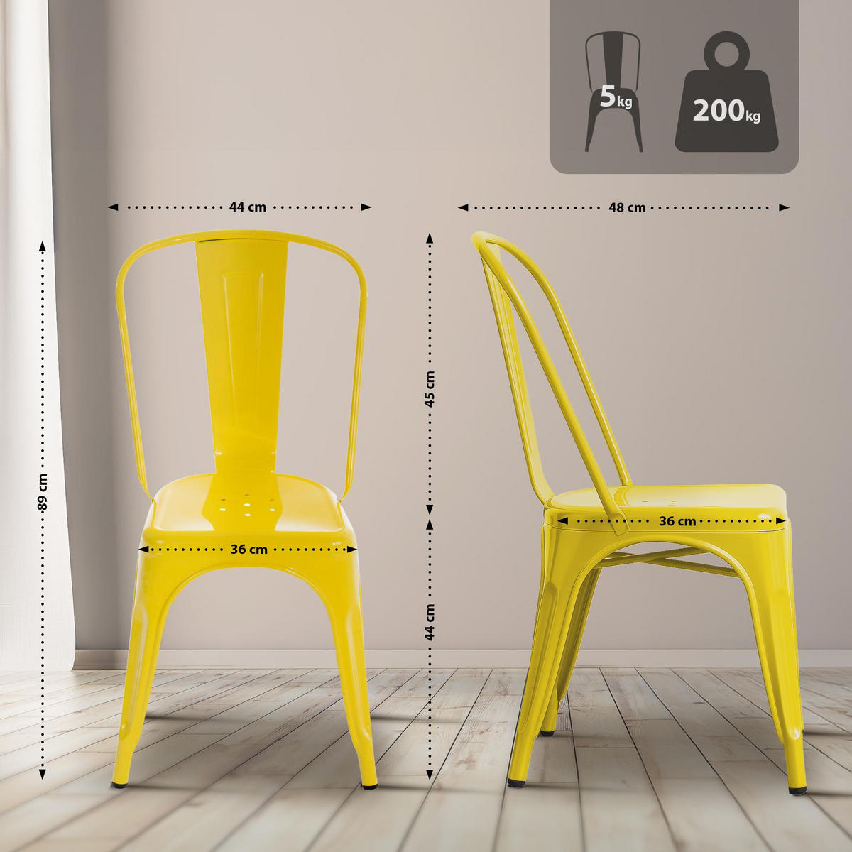 BESUCHERSTUHL Metall Gelb - Gelb, Metall (44/89/48cm) - CLP