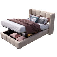 POLSTERBETT 90/200 cm beige aus Stoff mit Stauraum und Hebemechanismus - Beige, Textil (90/200cm) - OKWISH