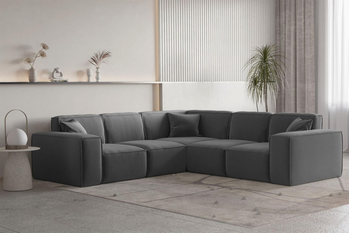 ECKSOFA Univ Celes Premium Opera Velvet - Dunkelgrau, Holzwerkstoff/Textil (246/246cm) - Fun Möbel