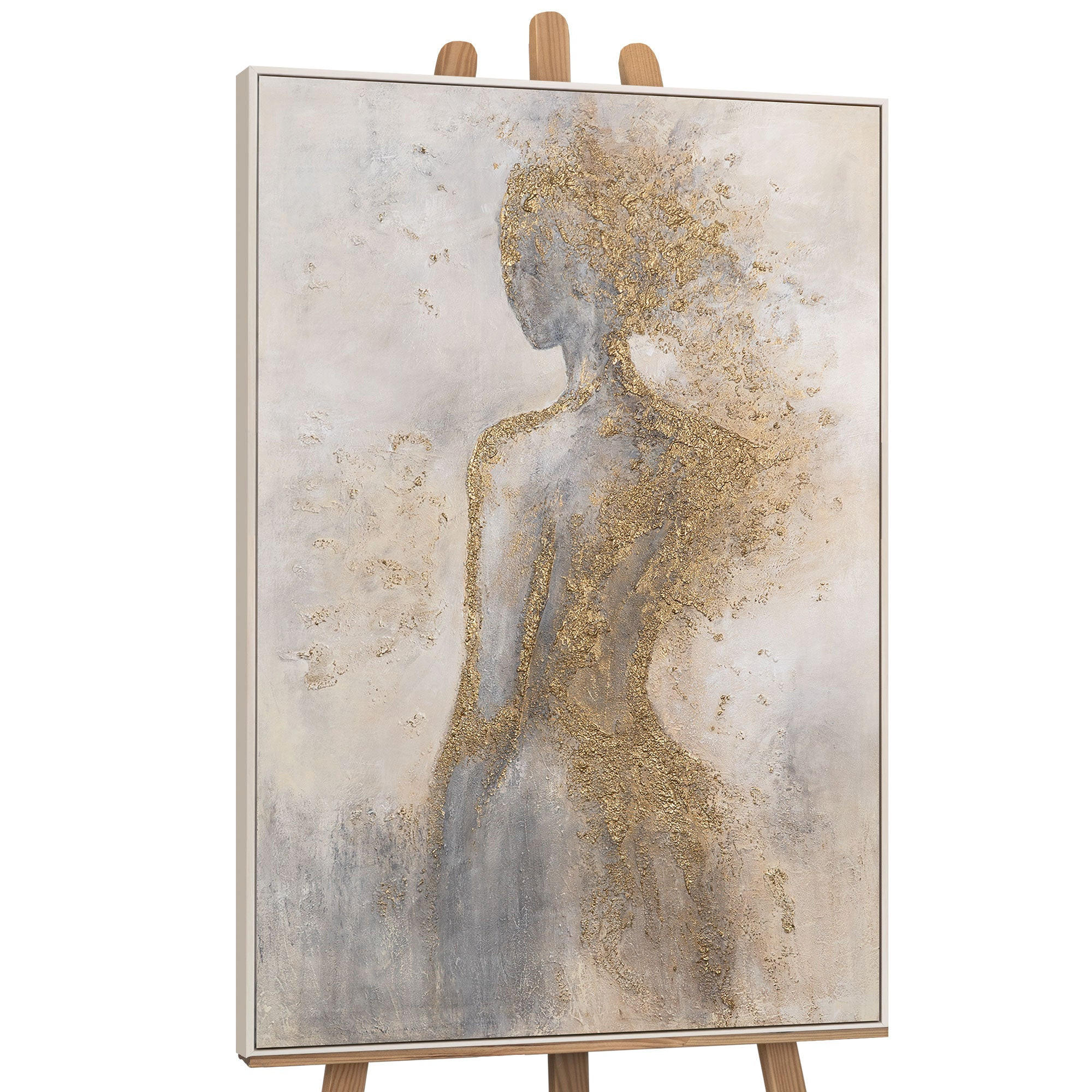 GEMÄLDE Goldene Aura Schattenfugenrahmen Beige 140x100 cm - Beige, Holz (140/100cm) - YS-art gallery