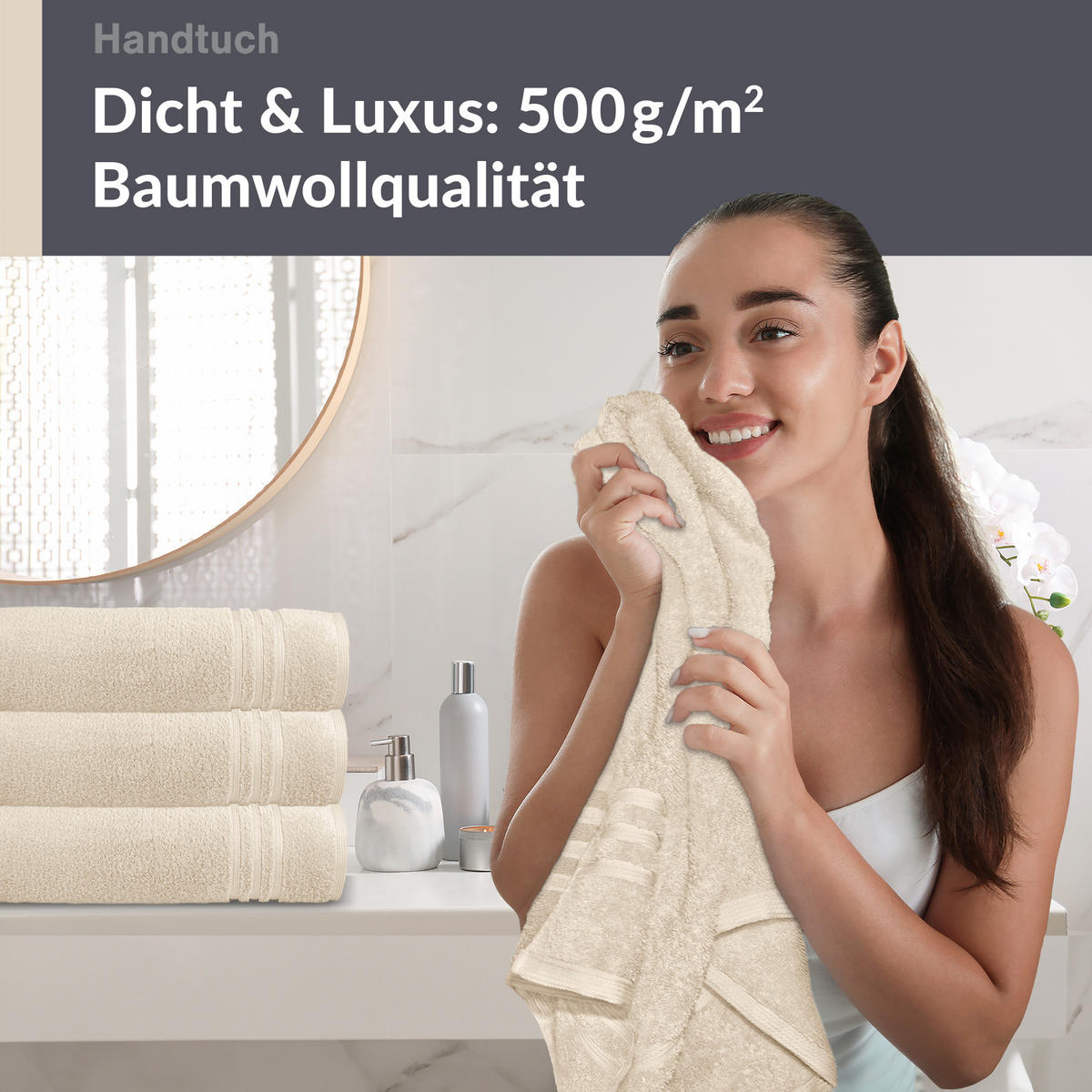 HANDTUCH 50x100 cm London Natur 4er Set - Naturfarben, Textil (50/100cm) - Lashuma