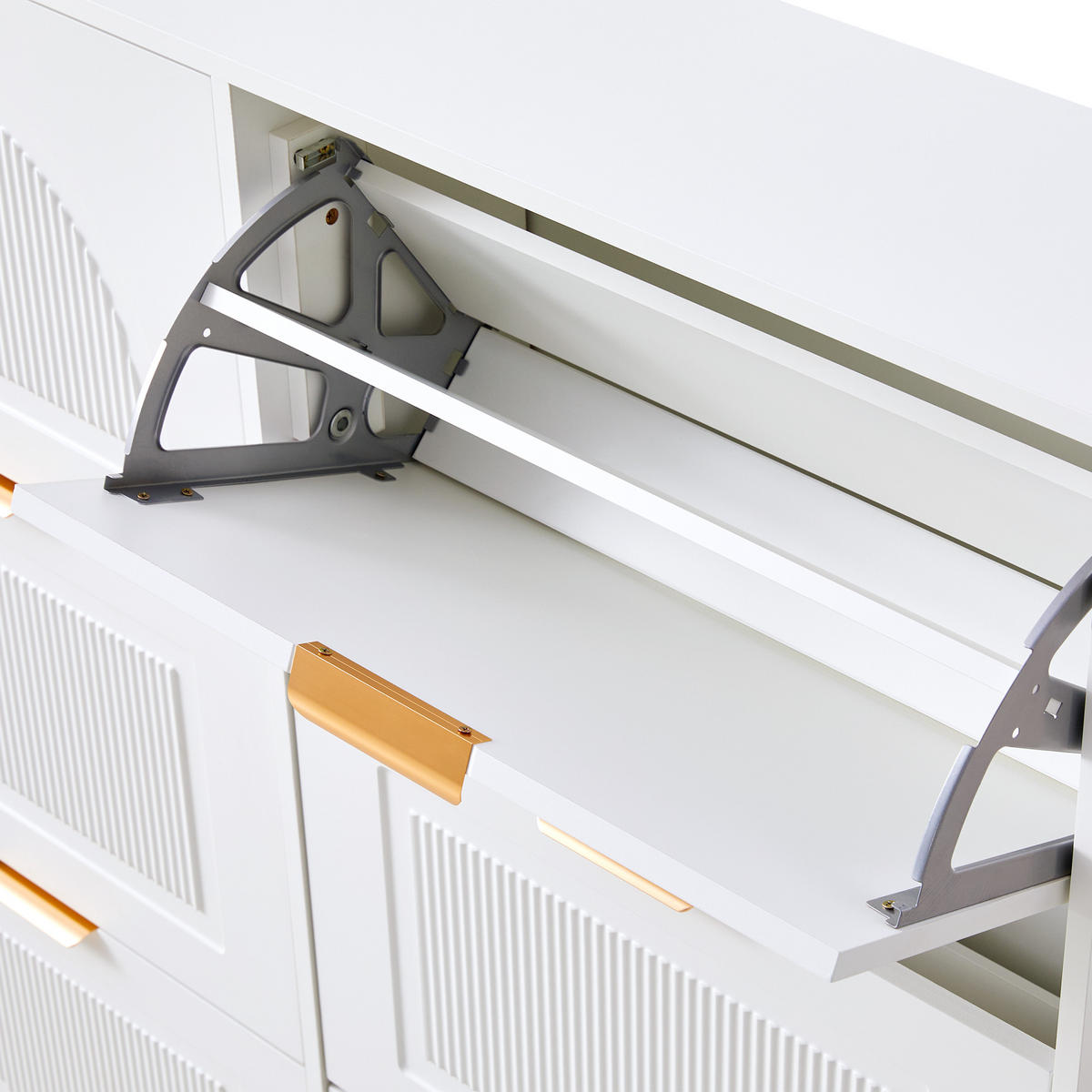 SCHUHSCHRANK aus MDF & Spanplatte 118x25x115cm in Weiß mit 6 Schuhkippern - Weiß, Holzwerkstoff (118/115/25cm) - Modfu