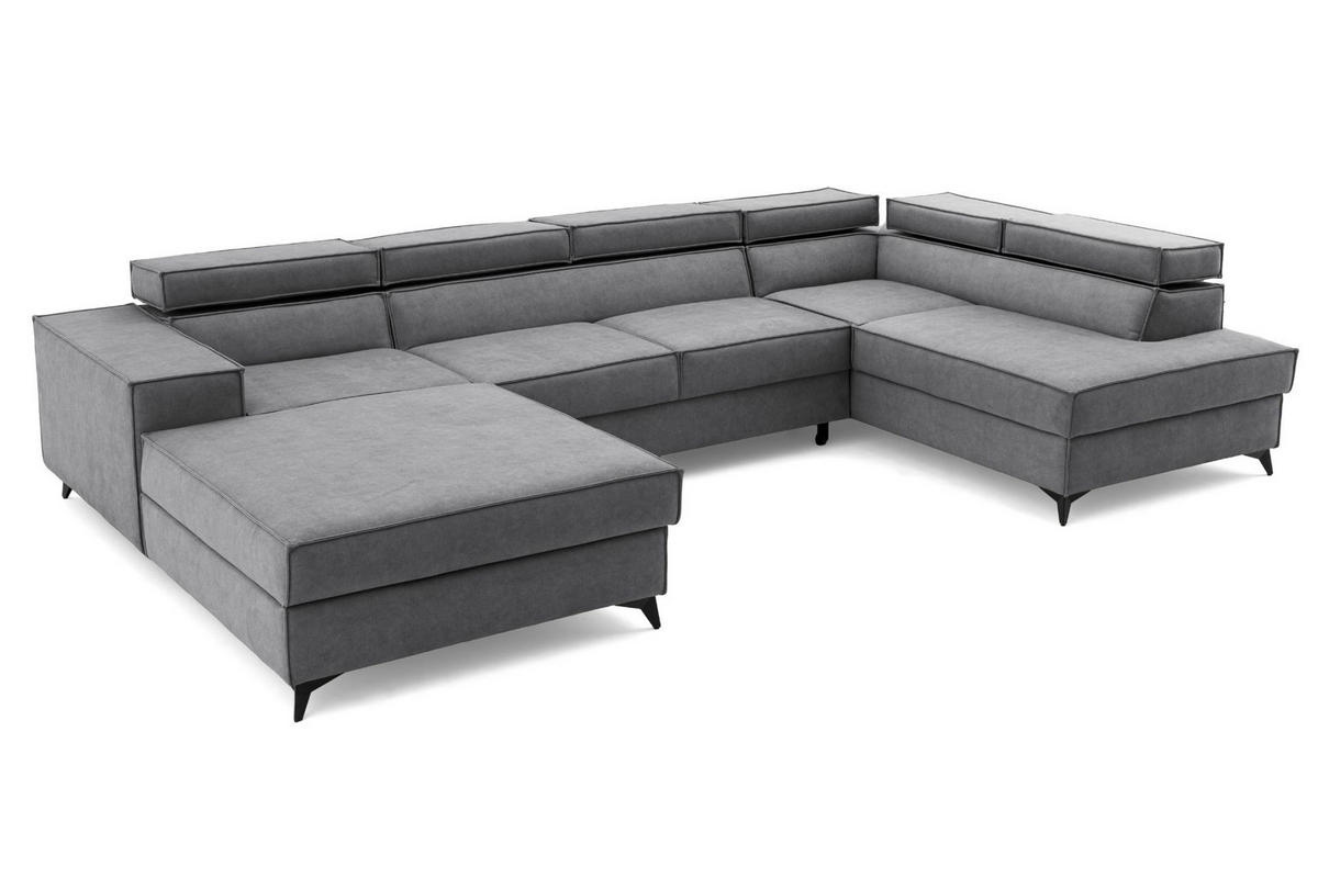 ECKSOFA PURE U Rechts mit Schlaffunktion 127x270 Velours Grau - Schwarz/Grau, Holz/Textil (204/340cm) - Muffo