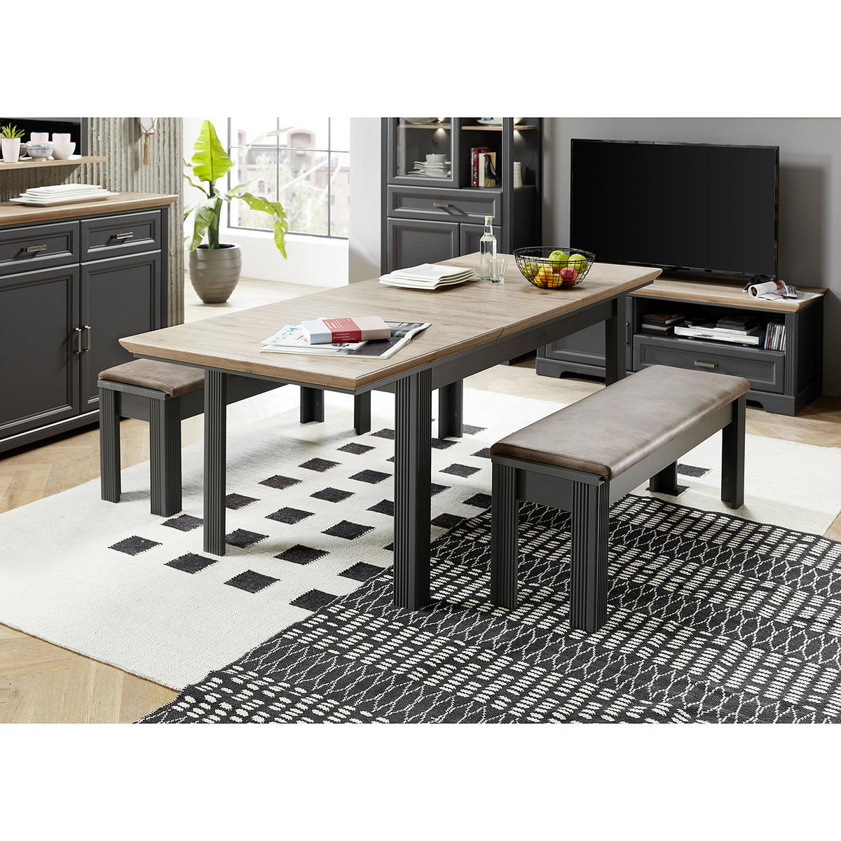 SITZBANK - Graphitfarben, Holzwerkstoff (126/48/41cm) - home24