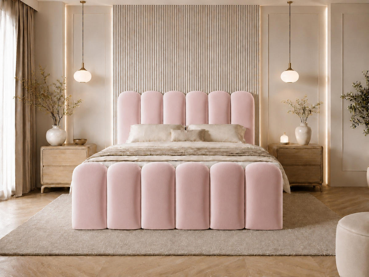 BOXBETT CUDDLE 120x200 cm in Rosa, Bettkasten, Topper, Velvet-Stoff - Pink, Holz/Textil (120/200cm) - EMLAR Home