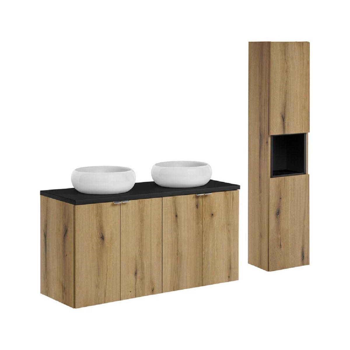 BADMÖBEL-SET 7 Teile - Nova Oak N BM104 in Coast Evoke Oak / Schwarz - Eiche Wotan/Goldfarben, Holz/Metall (120/140/40cm)