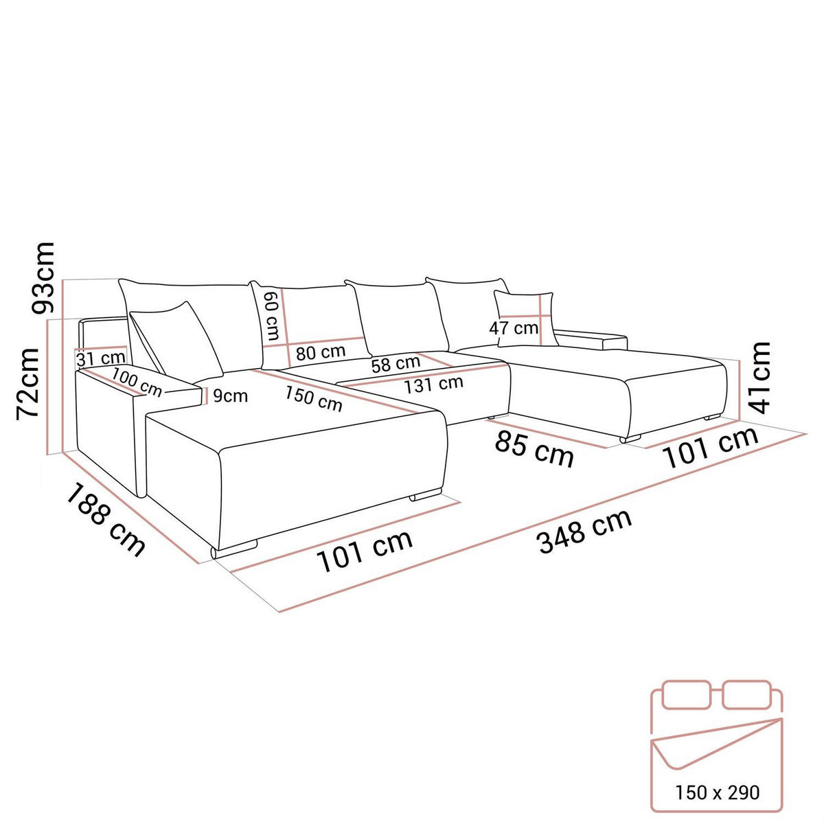 WOHNLANDSCHAFT LAVIO U mit Schlaffunktion und Bettkasten - Braun, Textil (348/93/188cm) - Lookway