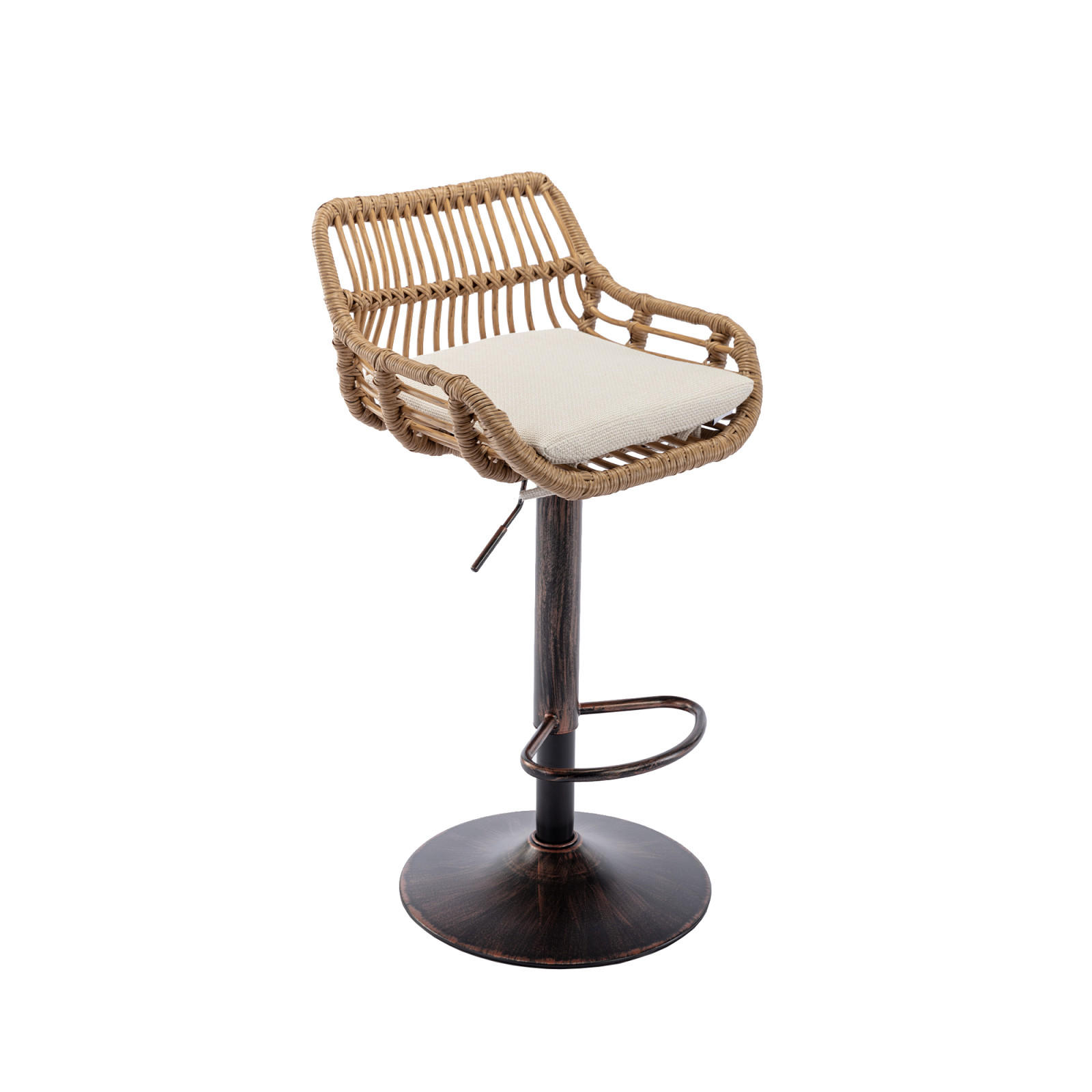 BARHOCKER 2er Set Höhenverstellbar, 360° drehbar, Fußstütze, Rattan - Weiß, Metall (49/109/48cm) - PARAFTA HOME